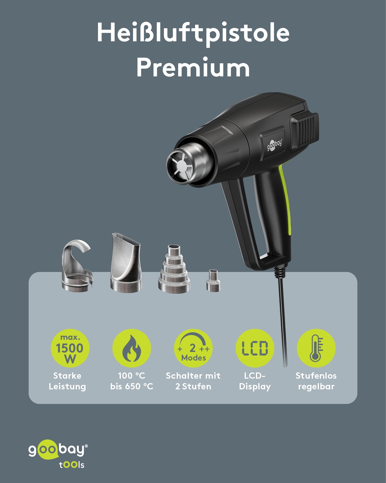 GOOBAY TOOLS Heißluftpistole Premium, 77823, 1500 W