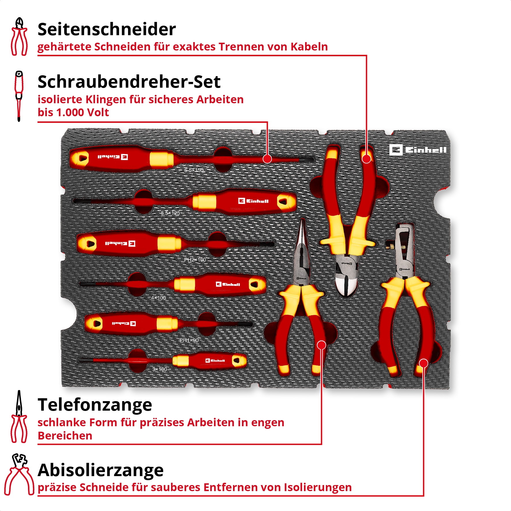 EINHELL E-Case-Einleger VDE Elektriker-Werkzeug, 370524, 9-teilig