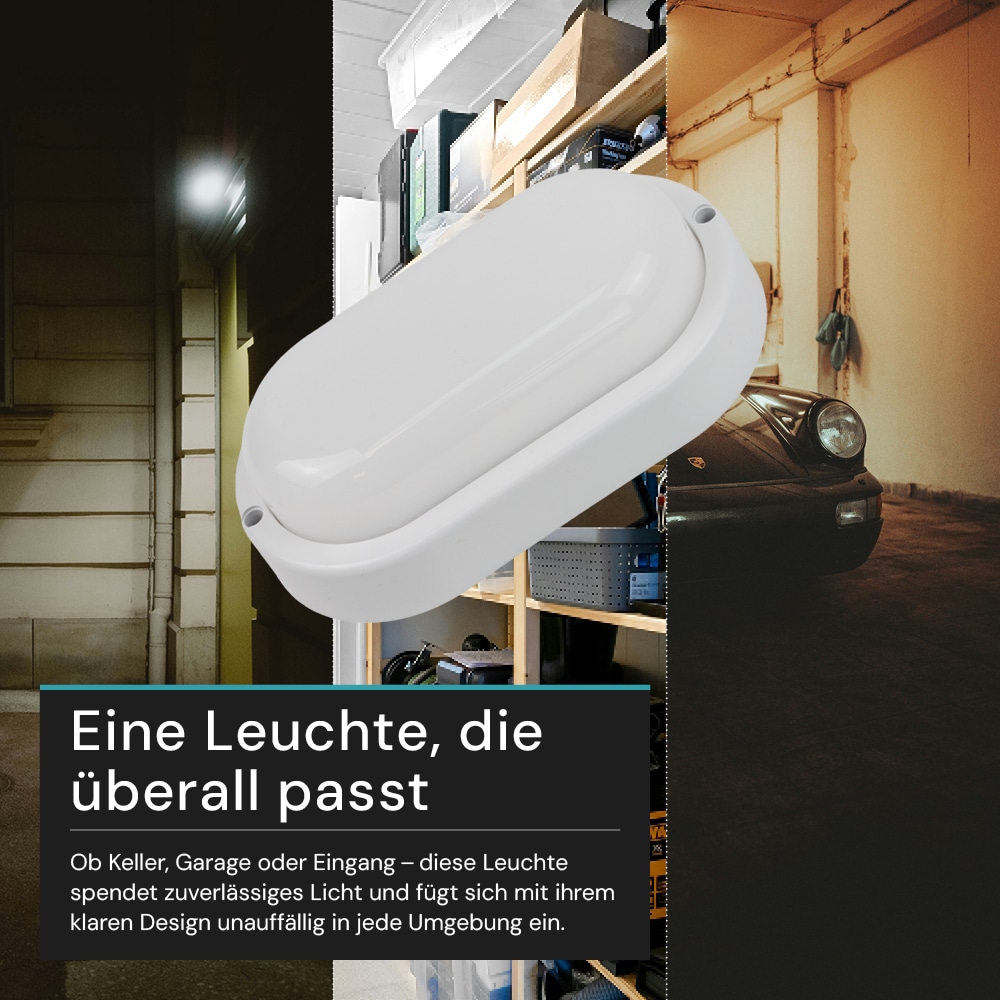 LUXULA LED-Kellerleuchte, 12W, EEK: F, 1080lm, CCT, IP54, weiß
