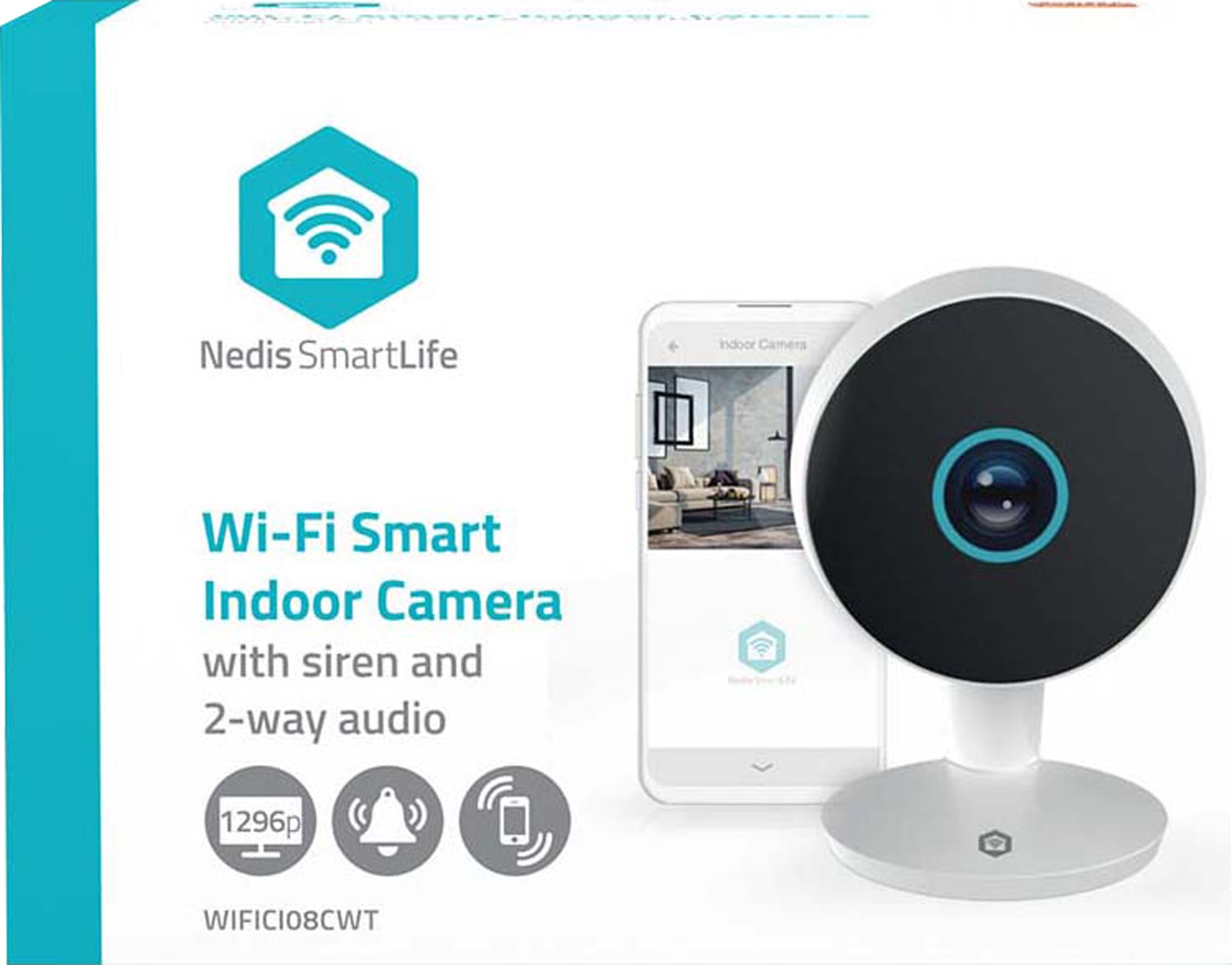 NEDIS SmartLife Indoor Kamera WIFICI08CWT, 3MP Full HD 1296p, Nachtsicht, Bewegungsmelder, weiß