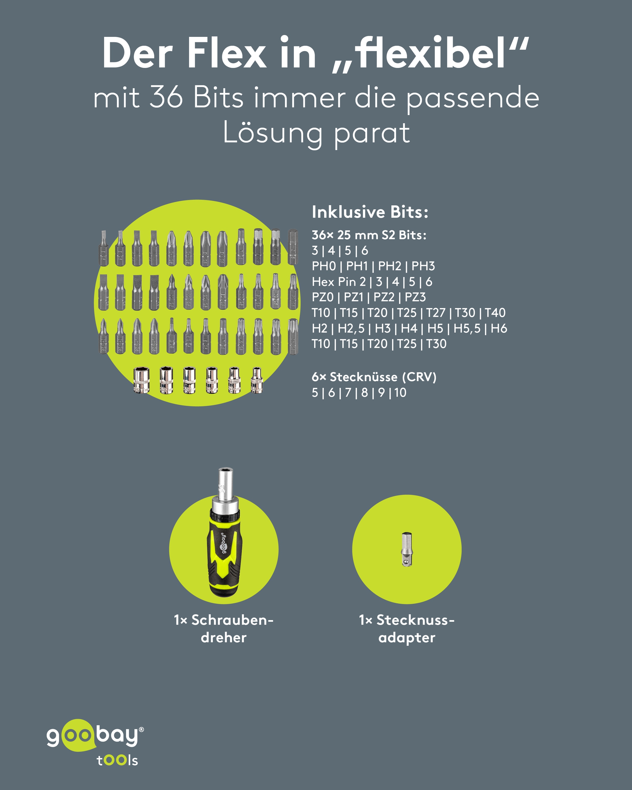 GOOBAY TOOLS Schraubendreher-Set, 77842, mit 43-tlg. Bitsatz