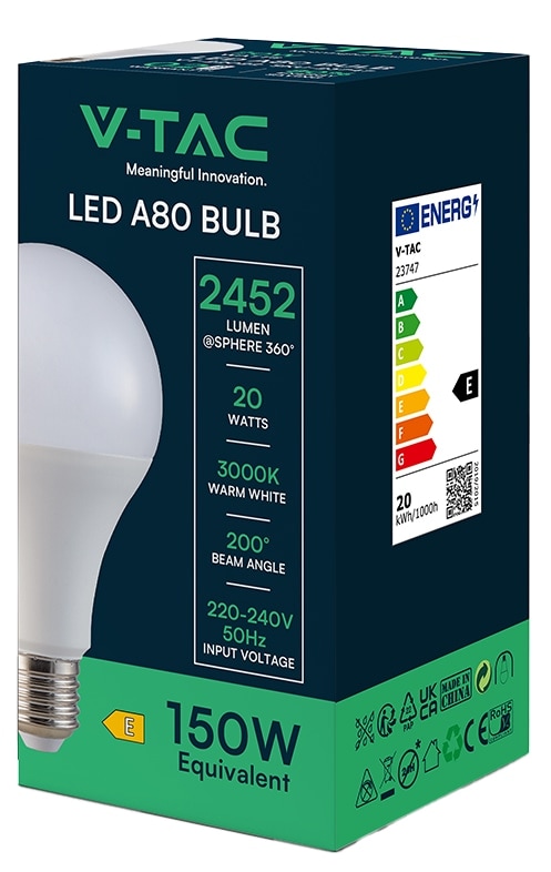 V-TAC LED-Lampe, VT-22022, EEK: E, E27, 20 W, 2452 lm, 3000 K