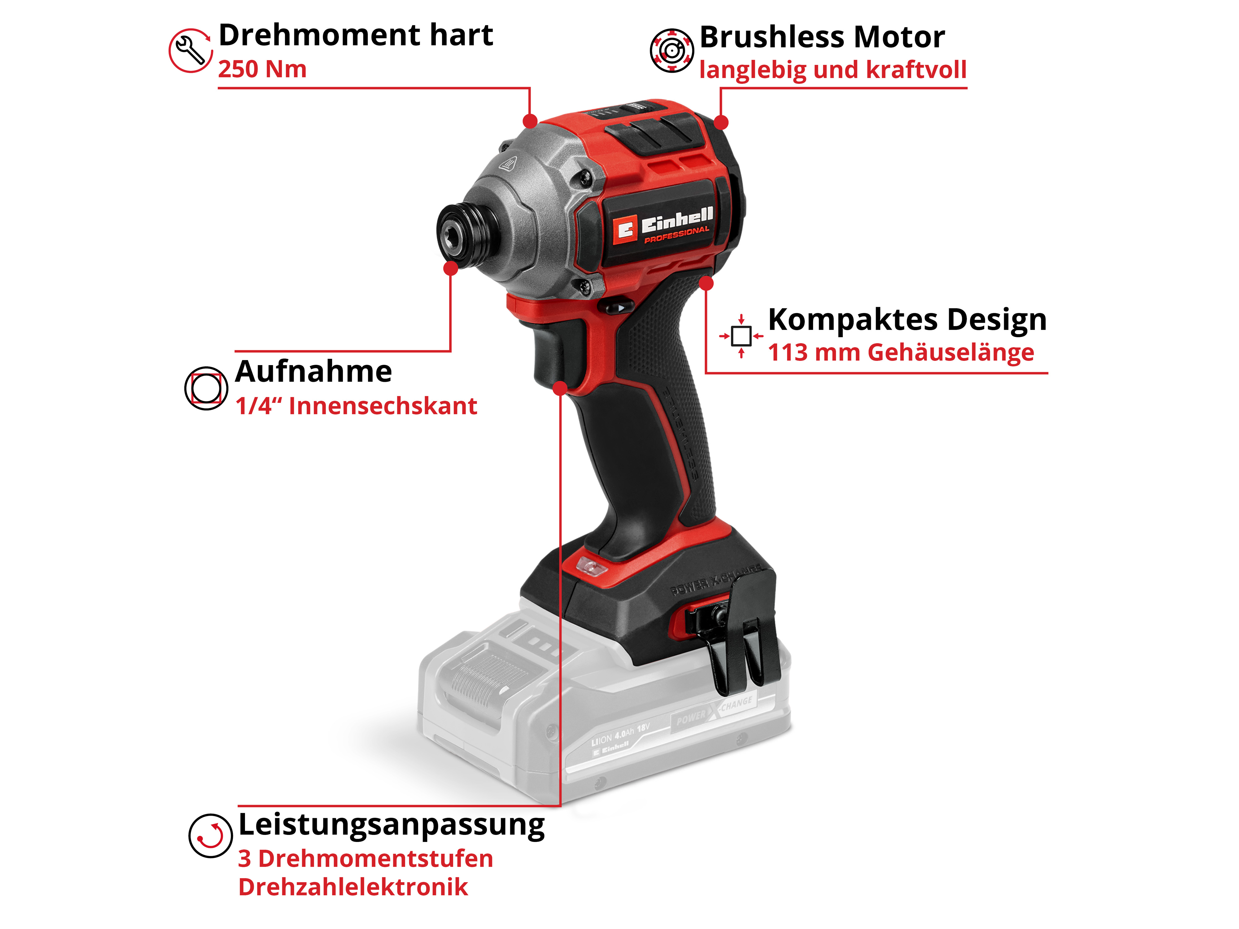 EINHELL PROFESSIONAL Akku-Schlagschrauber TP-CI 18/250-C Li BL, 4510095, Solo