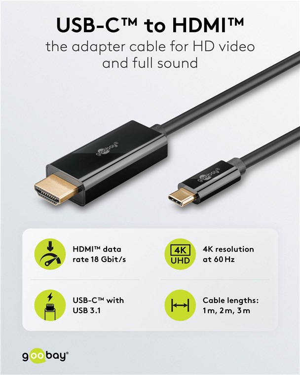 GOOBAY USB3.1 Adapterkabel 75696 USB-C/HDMI 1,0m schwarz