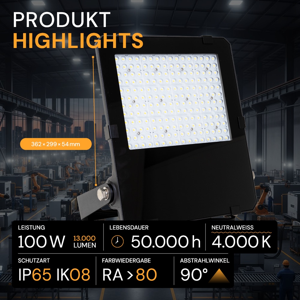 ENOVALITE LED-Fluter PRO, EEK: D, 100W, 13000lm, 4000K, schwarz