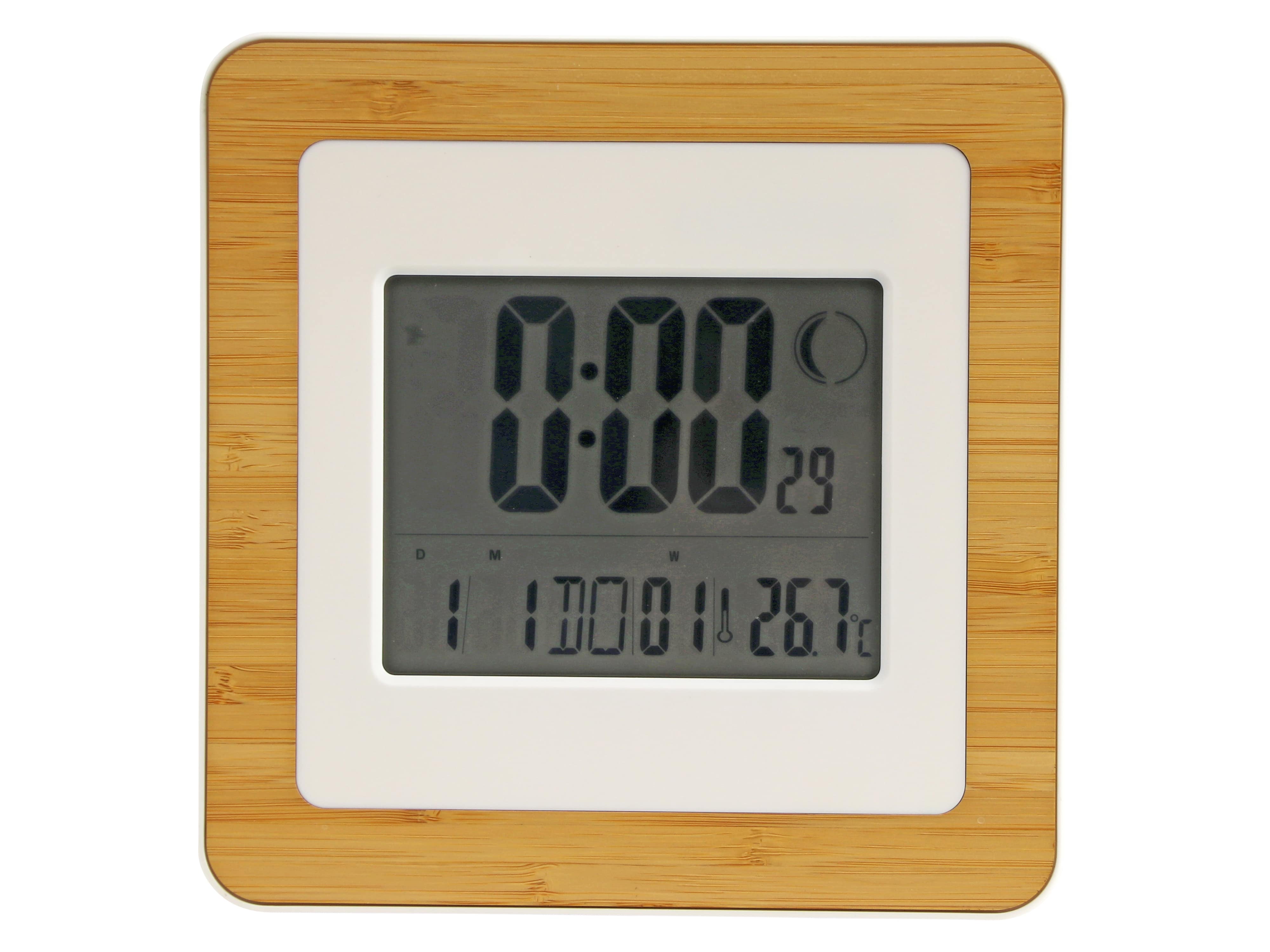 Digitale Funkuhr, Datumsanzeige, Wecker, Temperaturanzeige, groß, Holzoptik