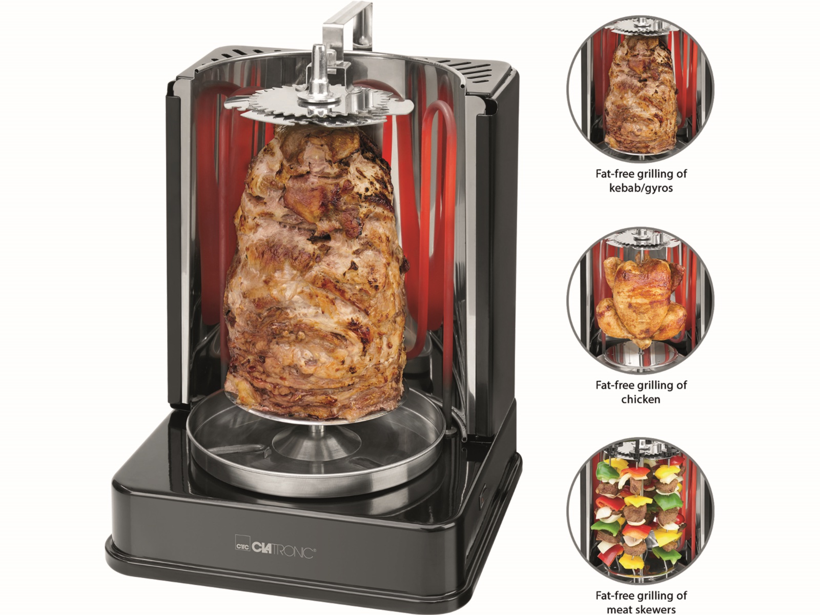CLATRONIC Döner-Vertikal-Multigrill DVG 3686, 1400 W, schwarz