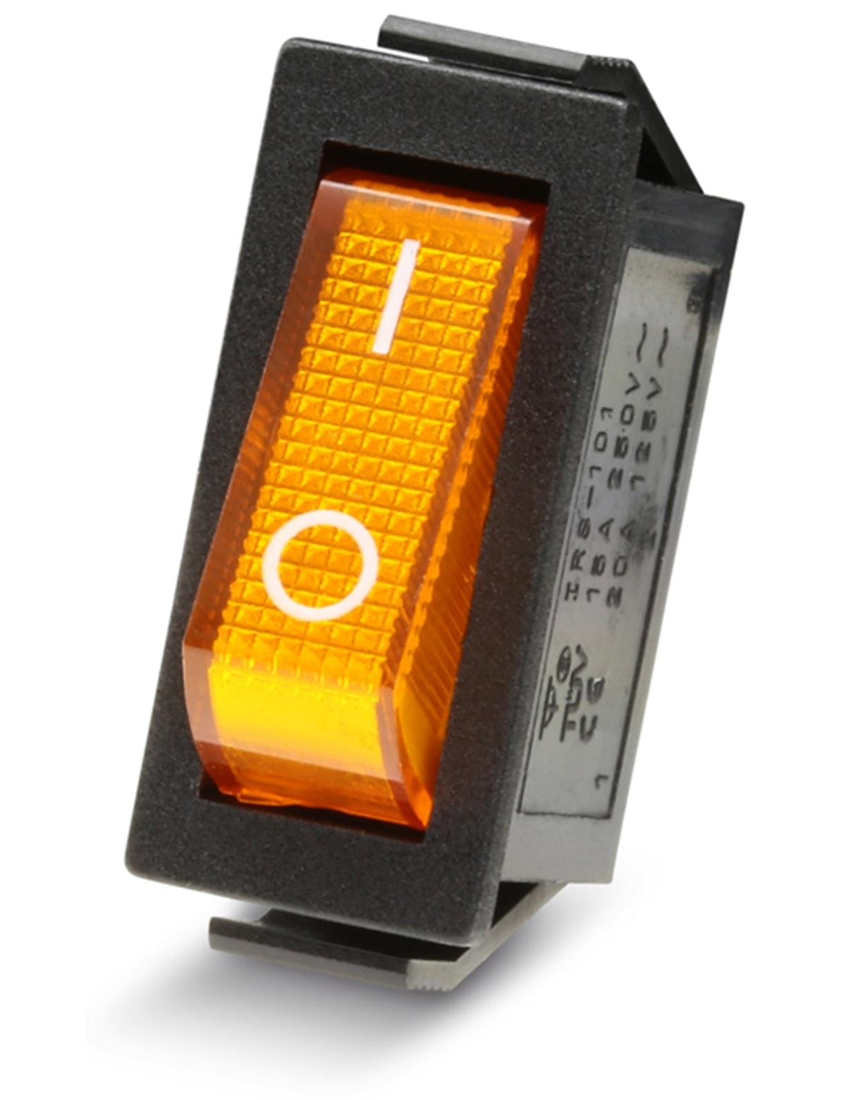 Wippenschalter 1-pol., I-0, gelb beleuchtet, 27x10,5 mm