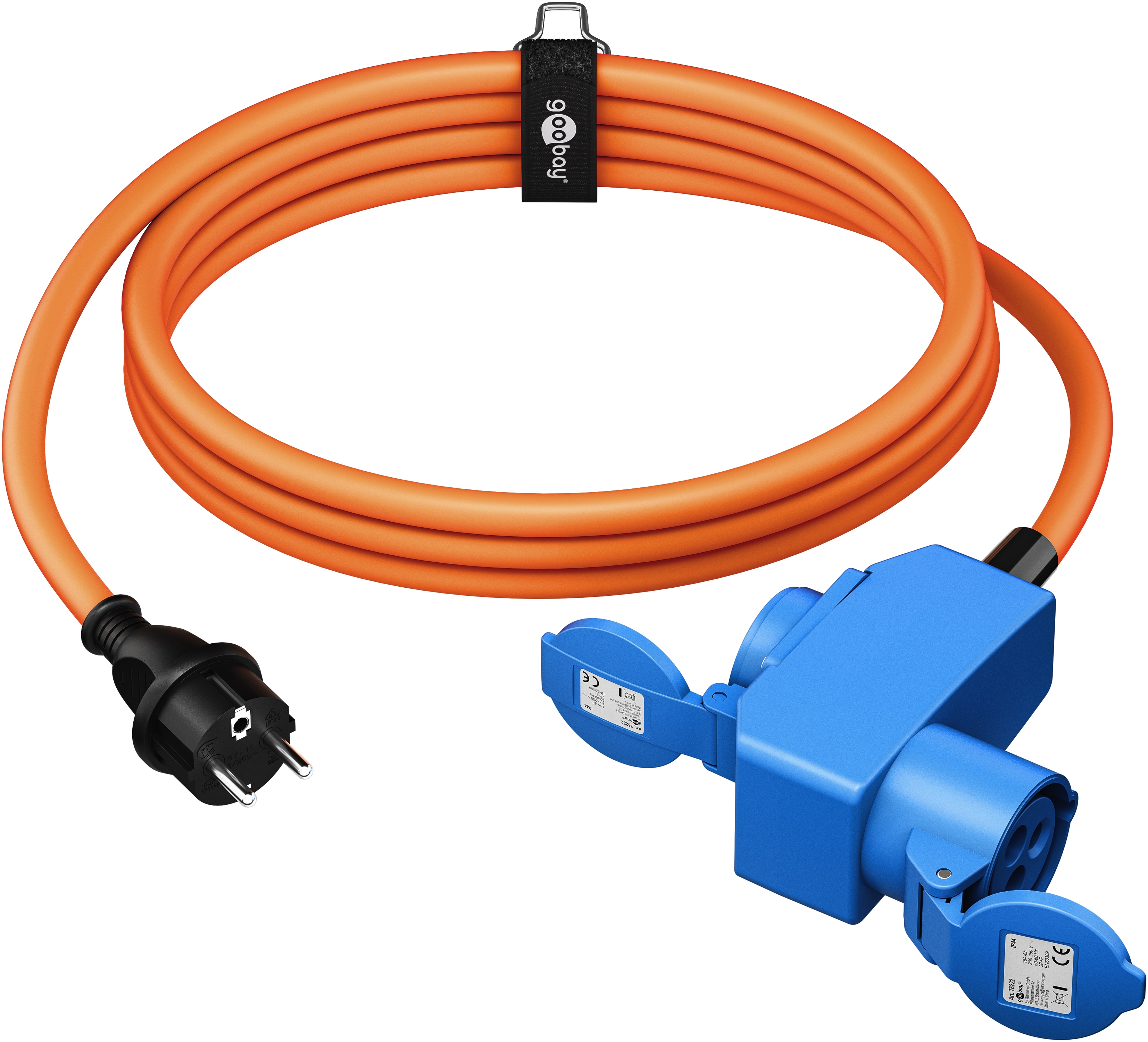 GOOBAY CEE-Adapterkabel 76222, 1,5 m, Schutzkontakt Stecker zu CEE-+ SK.-Kupplung