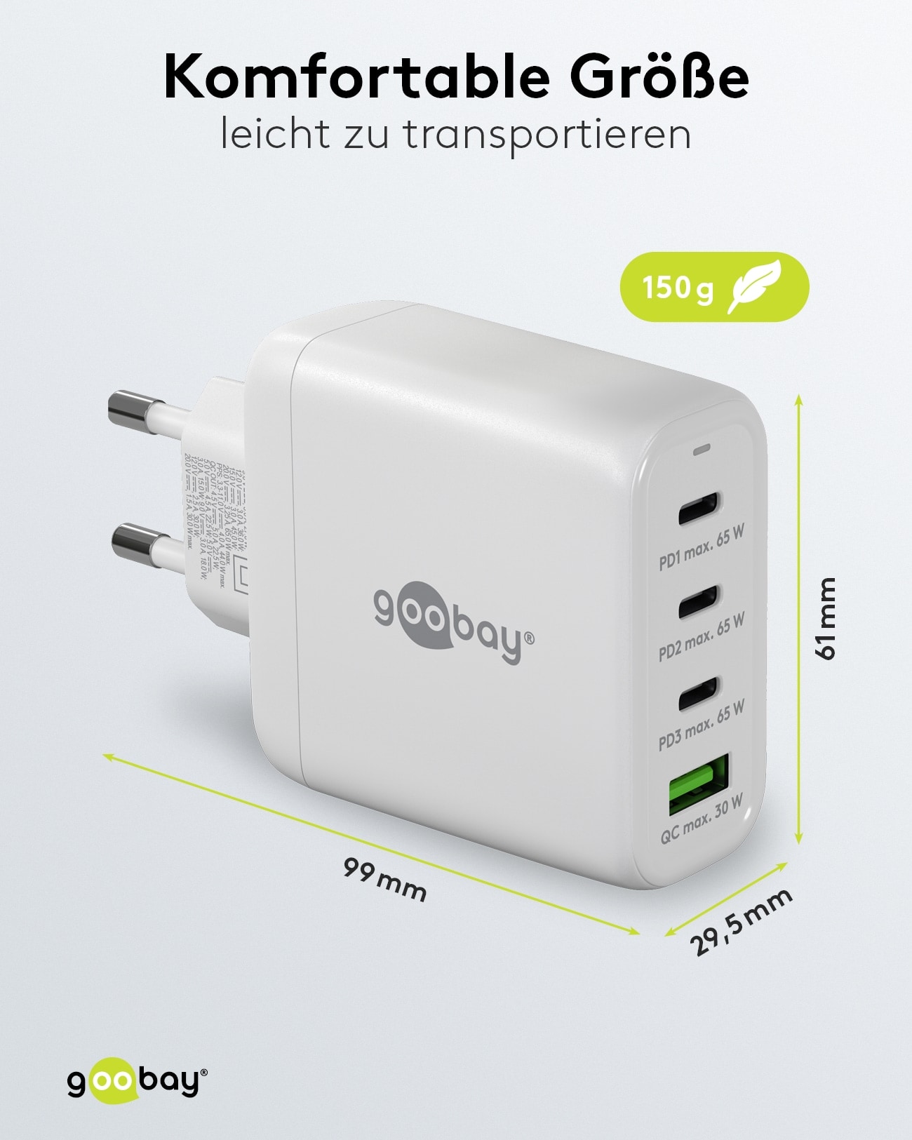 GOOBAY USB-Lader 64822, 68 W, 4-fach, 3x C PD, 1x A QC GaN GOOBAY USB-Lader 64822, 68 W, 4-fach, 3x C PD, 1x A QC GaN