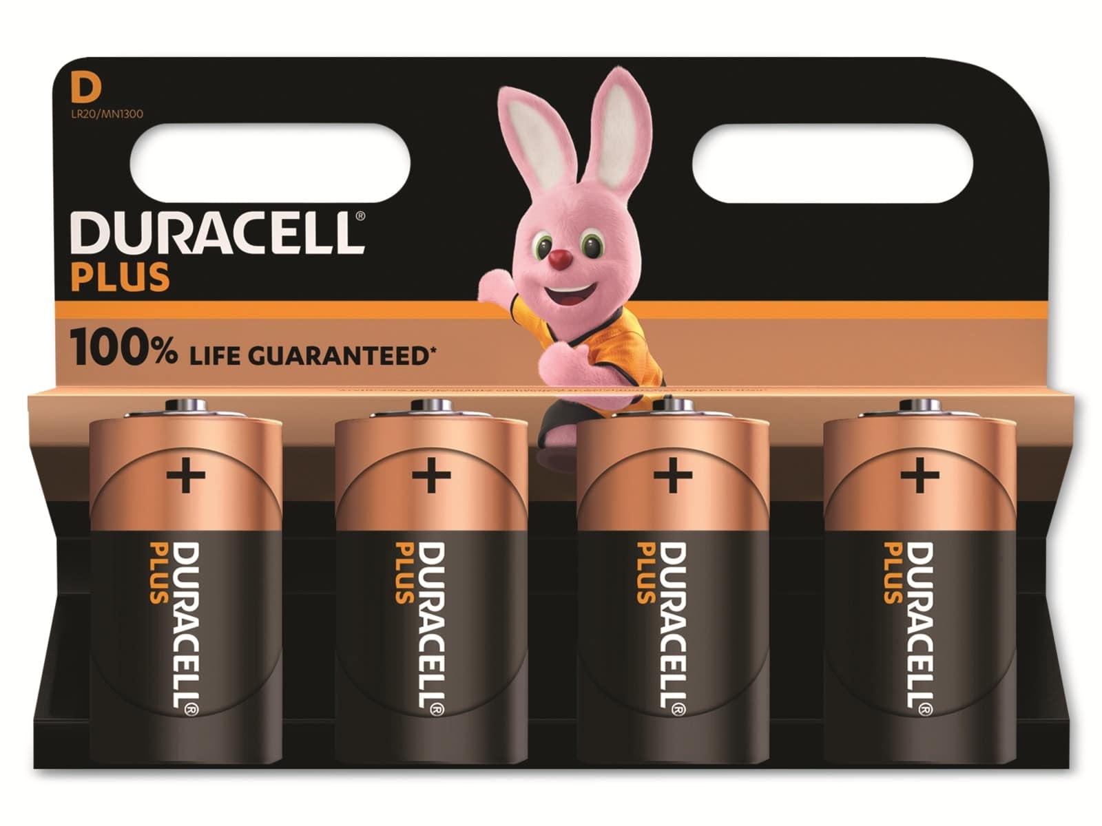 DURACELL Alkaline-Mono-Batterie LR20, 1.5V, Plus, 4 Stück
