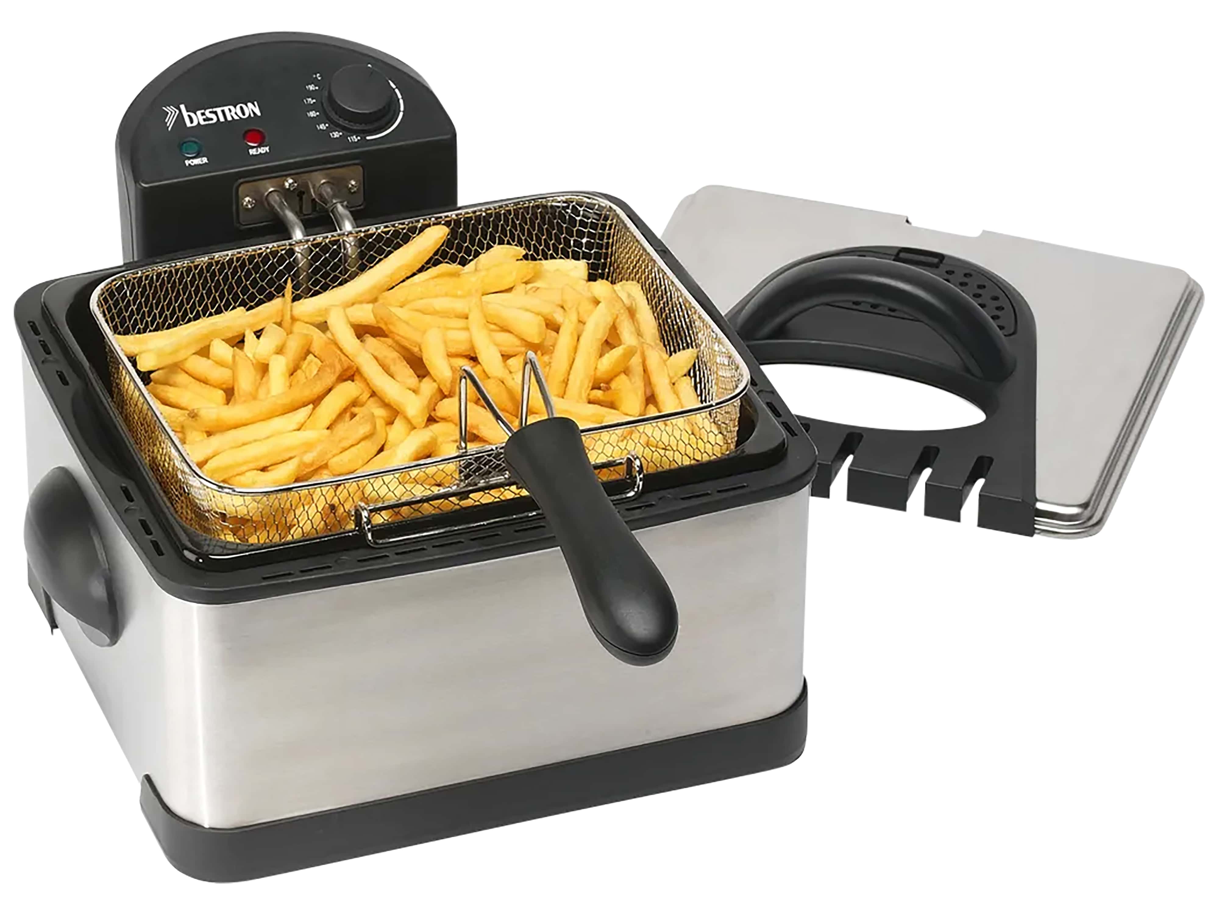 BESTRON Öl-Fritteuse XL DF402, 4,5 L, Cool Zone, 3 Körbe, 2000W, silber