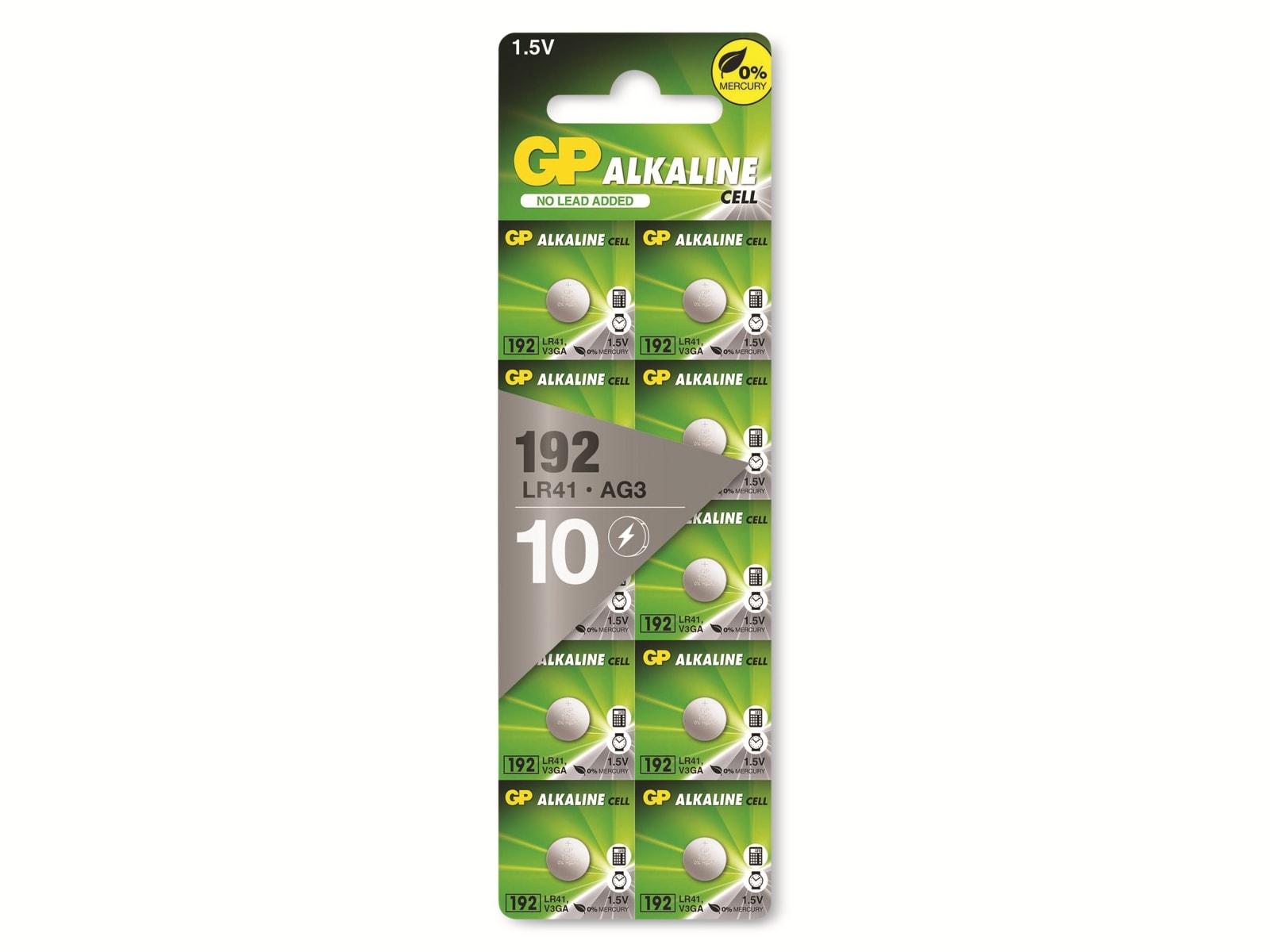 GP Alkaline-Knopfzelle LR41 V3GA, 1,5V, 10 Stück GP Alkaline-Knopfzelle LR41 V3GA, 1,5V, 10 Stück