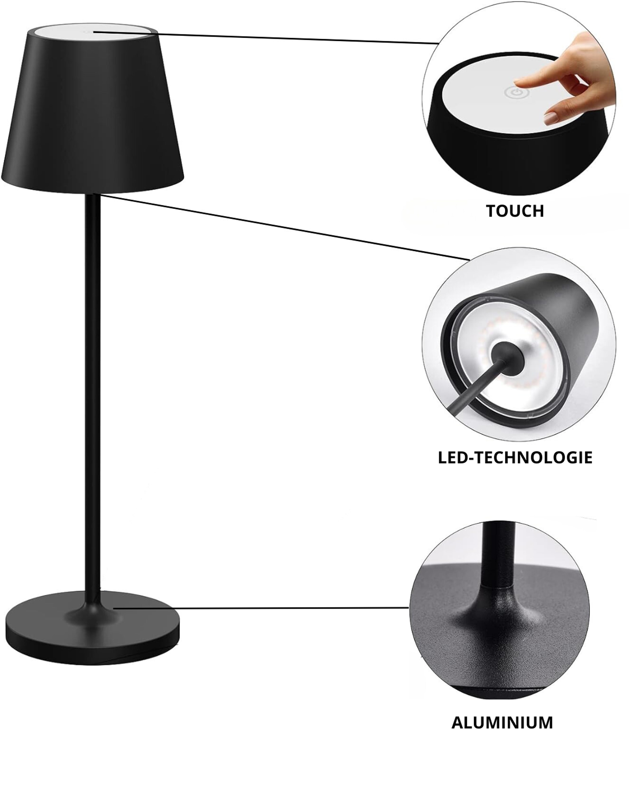 LUXULA LED-Akku-Tischleuchte LX700160, 3W, 200lm, Dimm- und CCT-Funktion