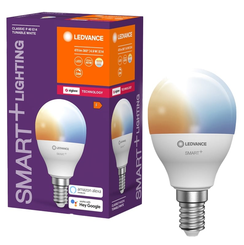 LEDVANCE LED-Lampe SMART+ ZB Mini bulb, P40, E14, EEK: F, 4,9 W, 470 lm, 2700…6500 K, Smart