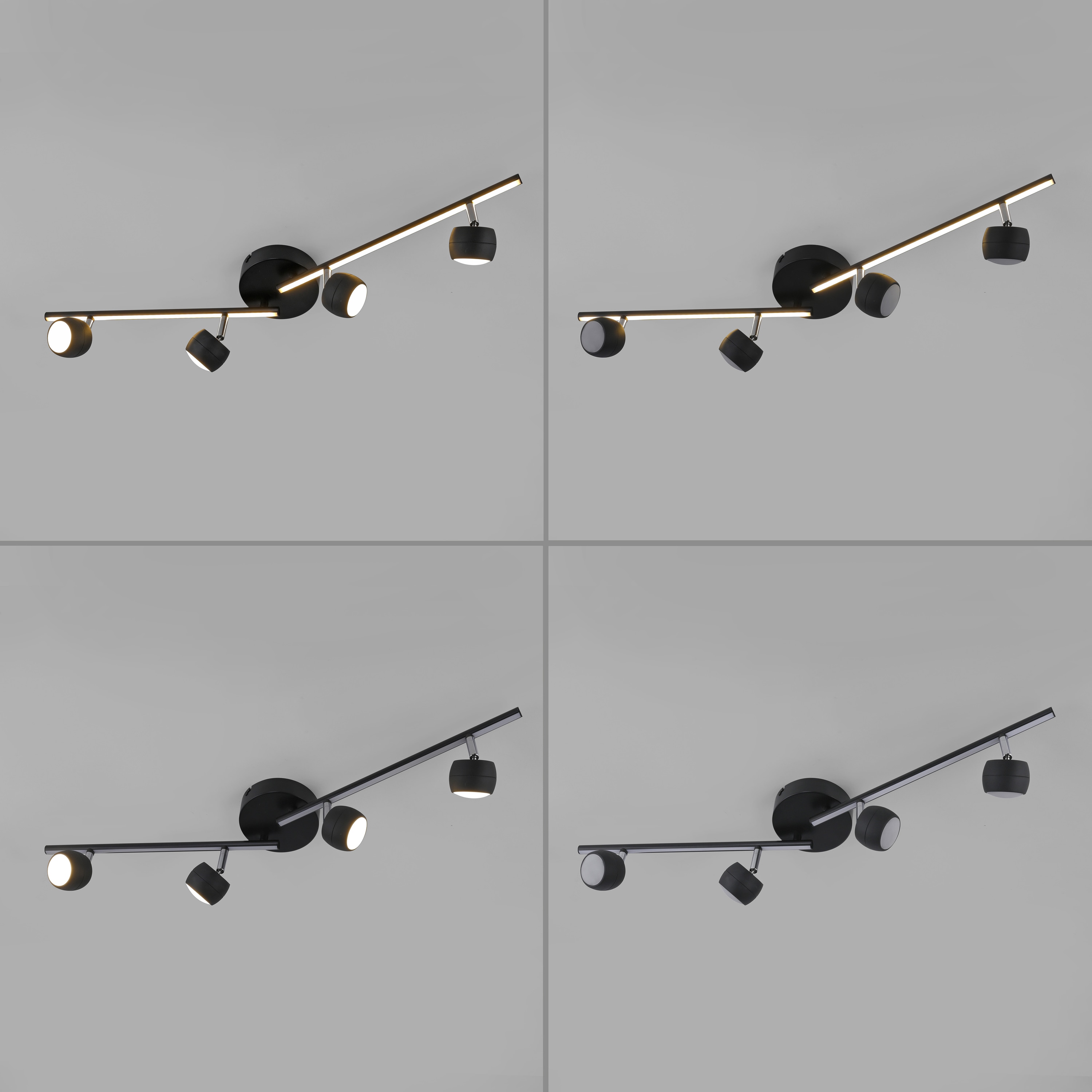 JUST LIGHT LED-Deckenleuchte 11402-18, 20,40W, 3000K, 2360lm, warmweiß, IP20, schwarz