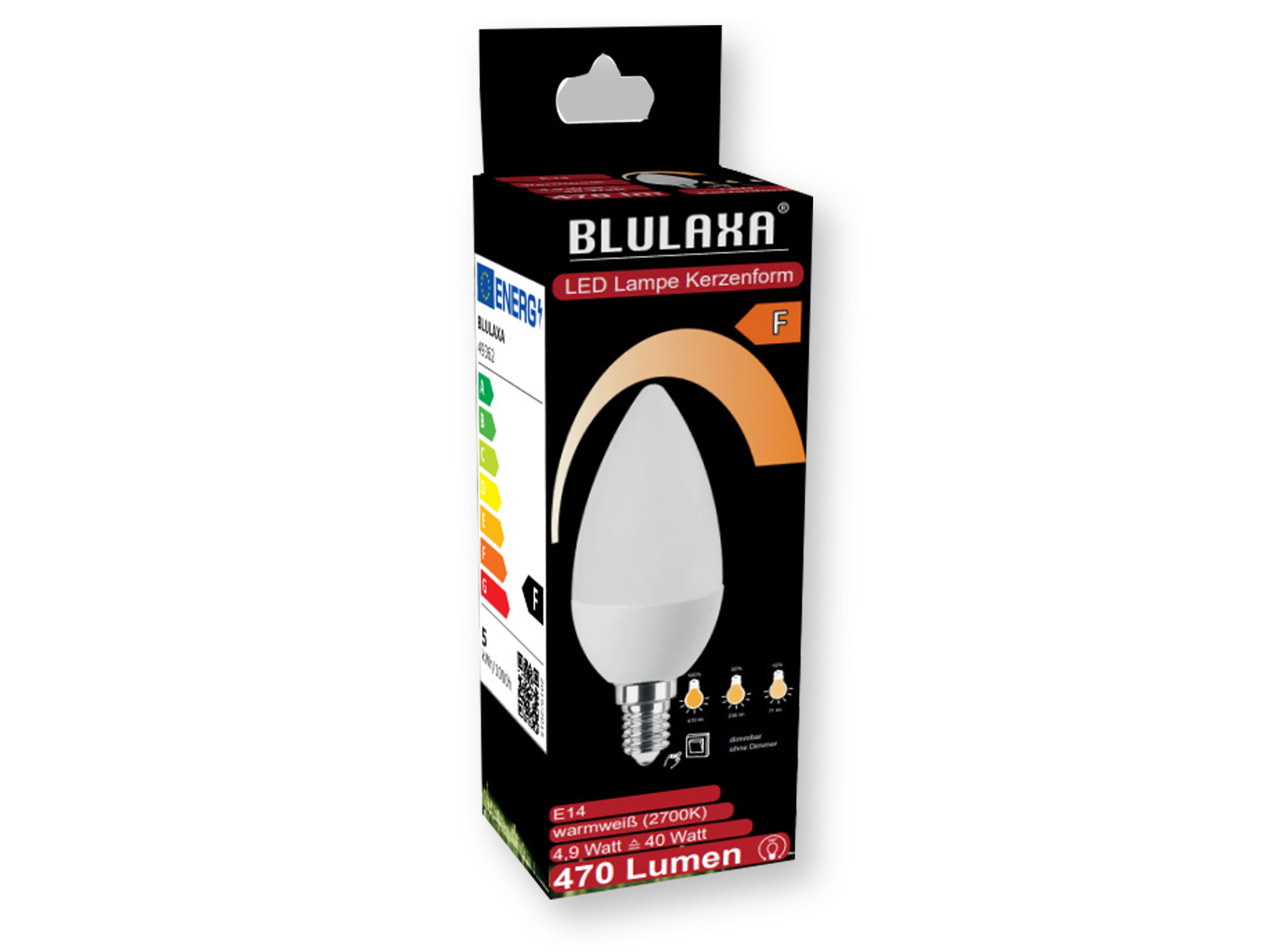 BLULAXA LED-SMD-Lampe, C35, E14, EEK: F, 4,9W, 470lm, 2700K