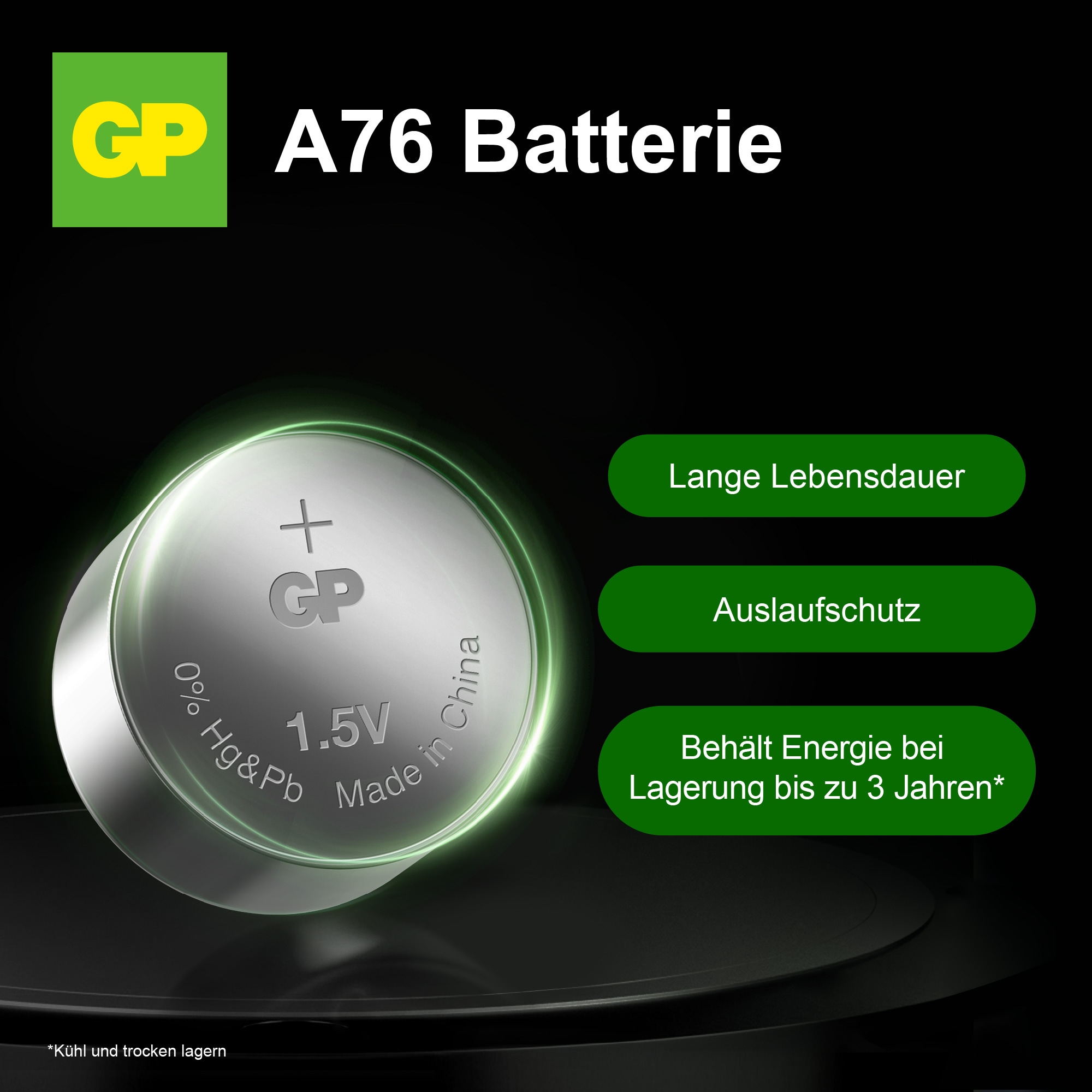 GP Knopfzelle LR44, Alkaline, 1,5 V-, 2 Stück