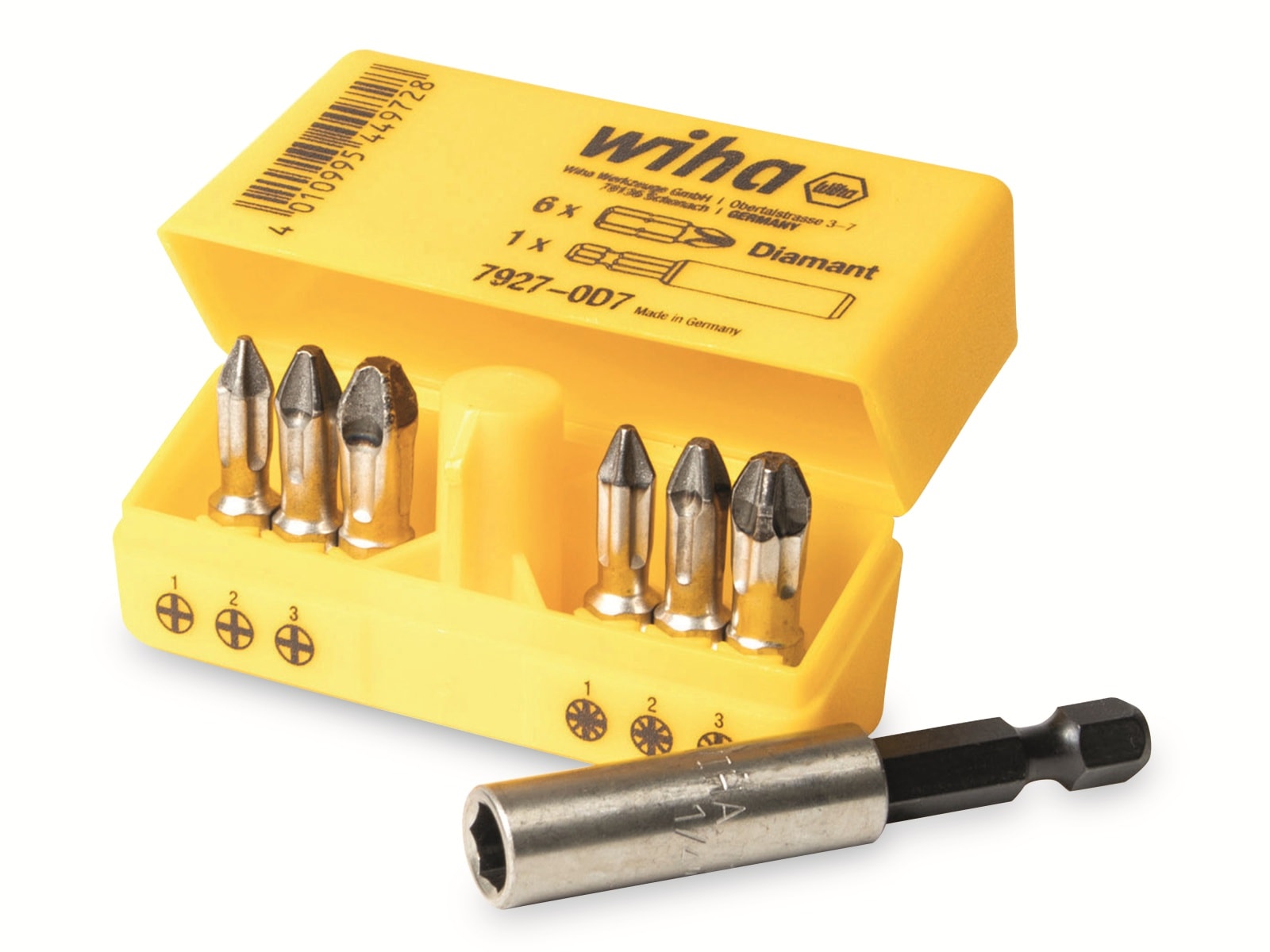 Wiha Bit-Tresor 44972 mit Diamantbits. 7-teilig inkl. Box, gelb