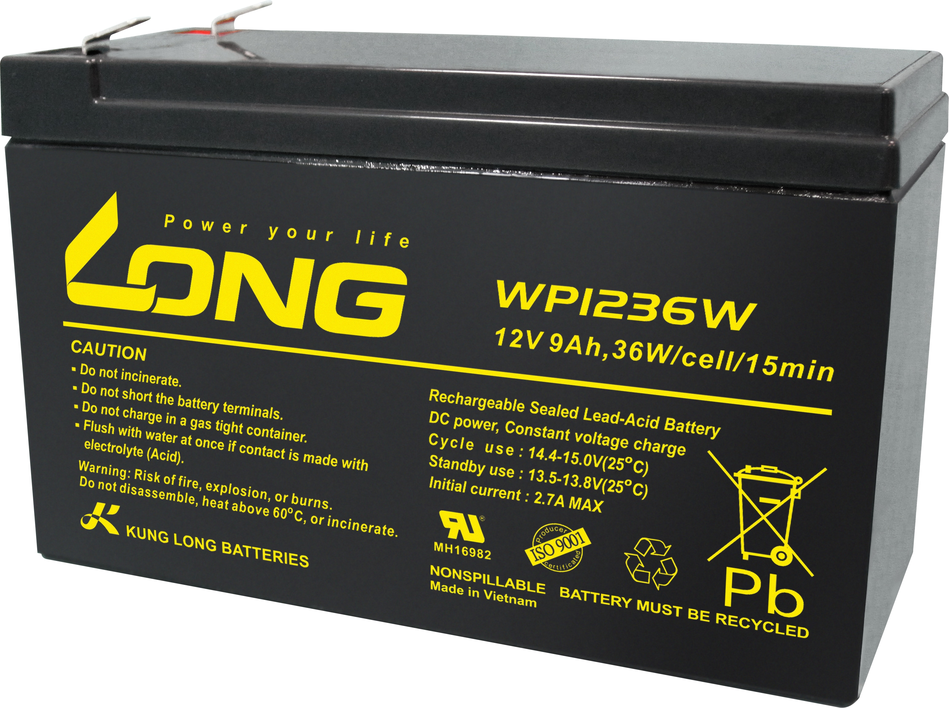 KUNG LONG Blei-Akkumulator WP1236W, 12 V- / 9 Ah KUNG LONG Blei-Akkumulator WP1236W, 12 V- / 9 Ah