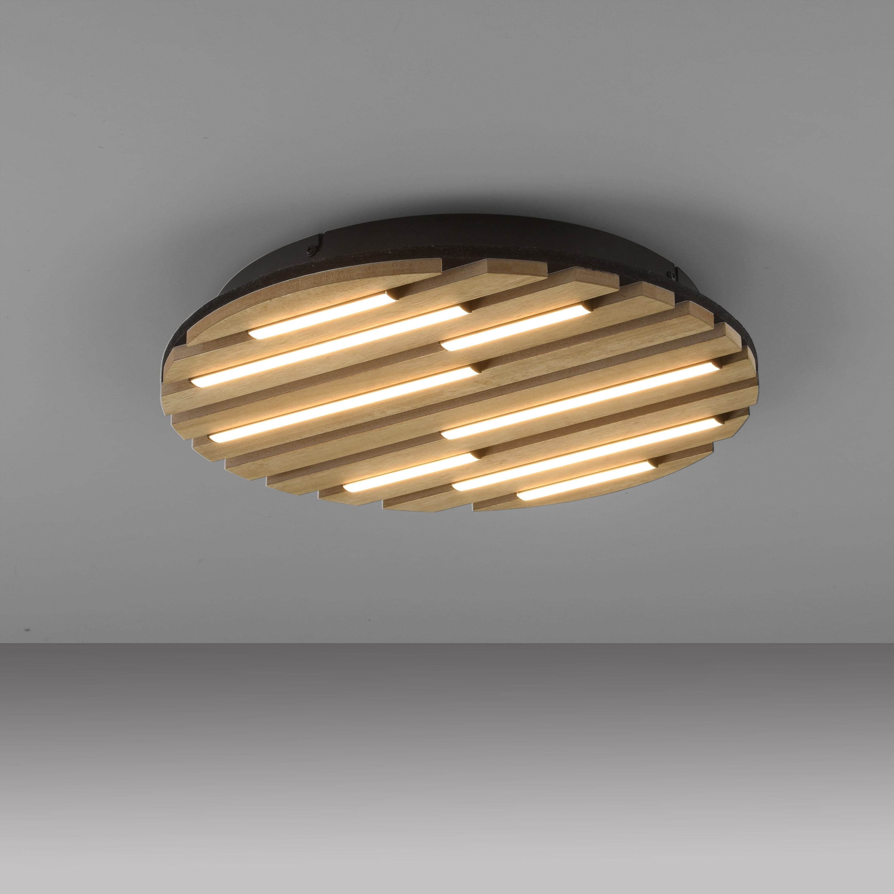 JUST LIGHT LED-Deckenleuchte 15592-79, 12W, 3000K, 1700lm, warmweiß, IP20, Holz/schwarz