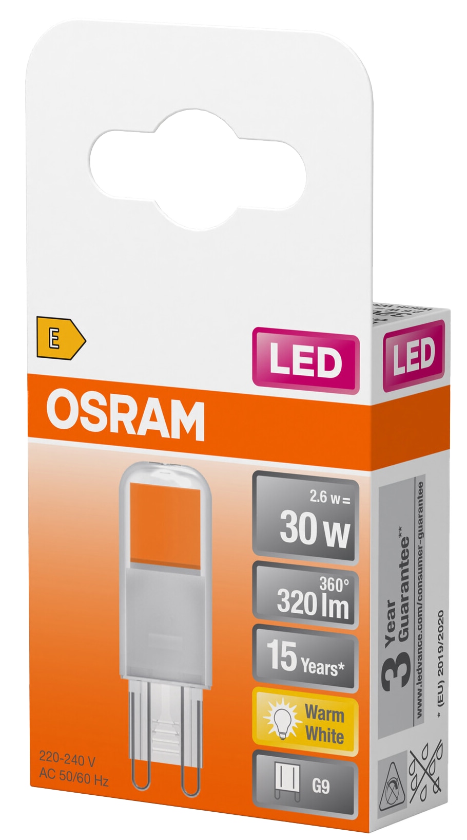 OSRAM LED-Stiftsockellampe PIN30, G9, EEK: E, 2,6W, 320lm, 2700K
