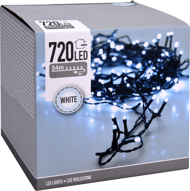 LED-Lichterkette, 720 LEDs, kaltweiß, 230 V~, grün, Innen/Außen, 57 m LED-Lichterkette, 720 LEDs, kaltweiß, 230V~, IP44, Innen/Außen