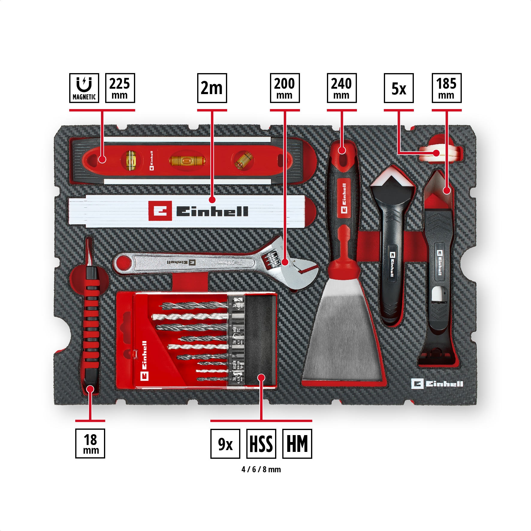 EINHELL Werkzeugkoffer Renovierung, 370517, E-Case, 78-teilig