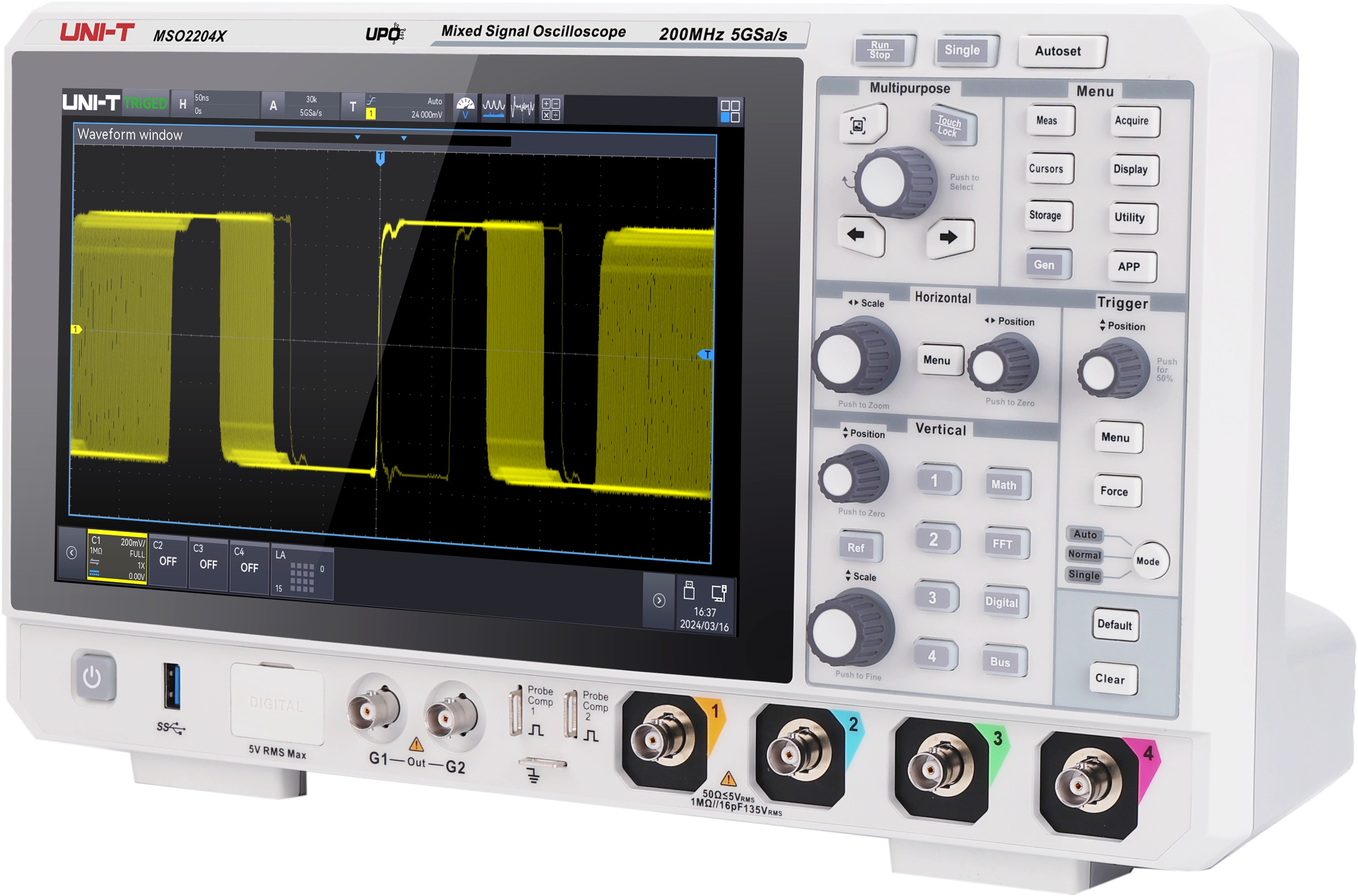 UNI-T Mixed-Signal-Oszilloskop, MSO2204X, 4+16 Kanal, 200 MHz, 5 GSa/s