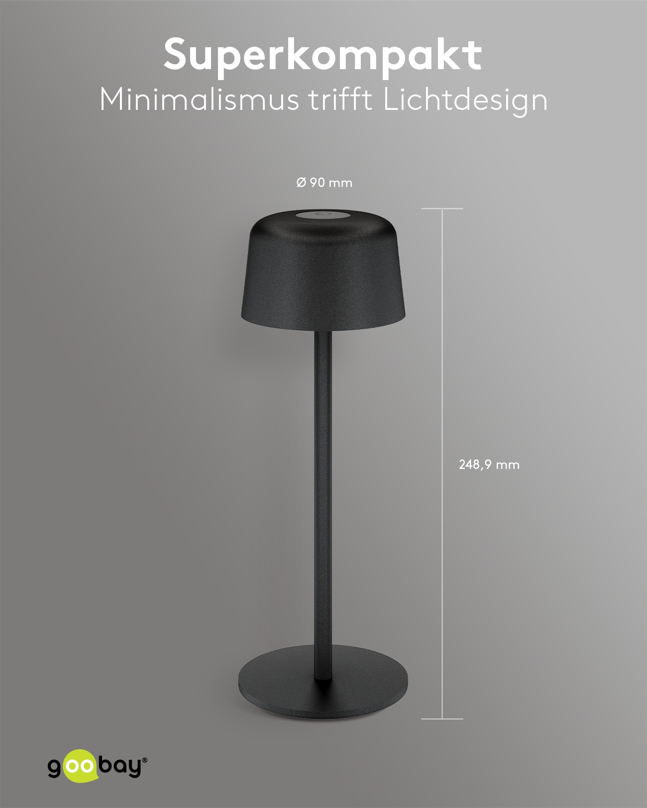 GOOBAY LED-Tischleuchte 77675, 2W, 3000 K, 150 lm, warmweiß, IP44, schwarz