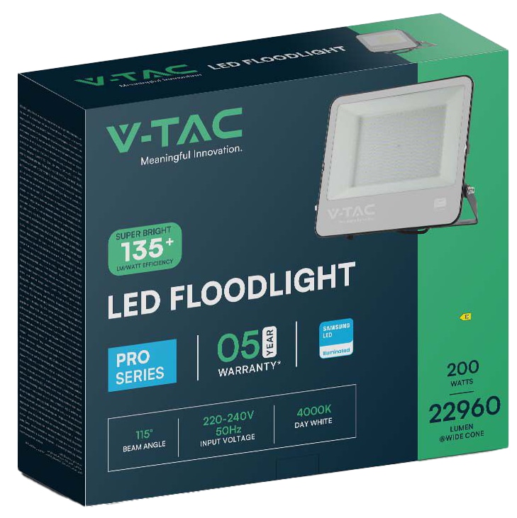 V-TAC LED-Fluter, VT-44201, EEK: D, 200 W, 22960 lm, 4000 K, IP65 V-TAC LED-Fluter, VT-44201, EEK: D, 200 W, 27000 lm, 4000 K, IP65