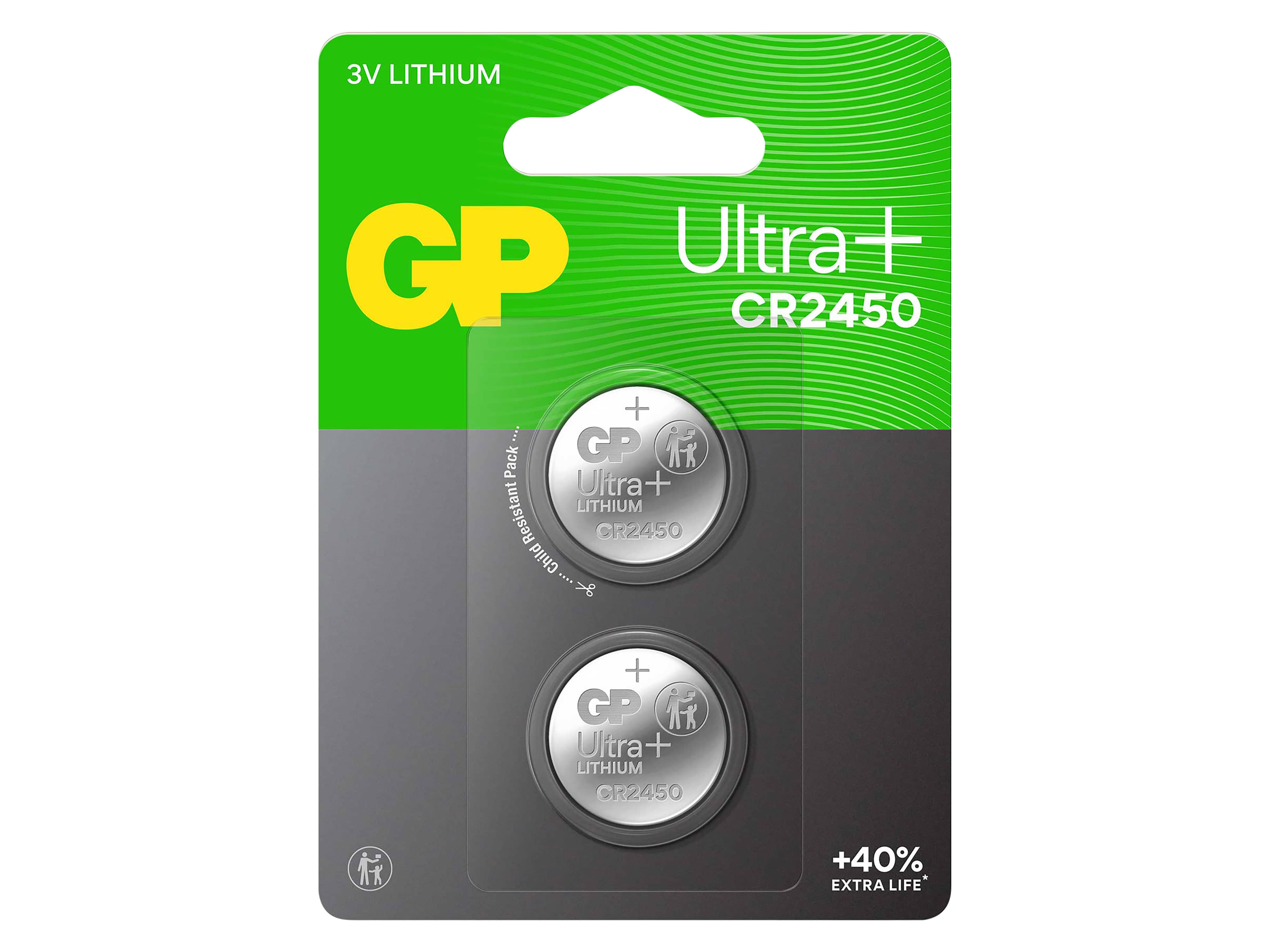 Knopfzelle GP Ultra Plus, CR2450, Lithium, 2 Stück