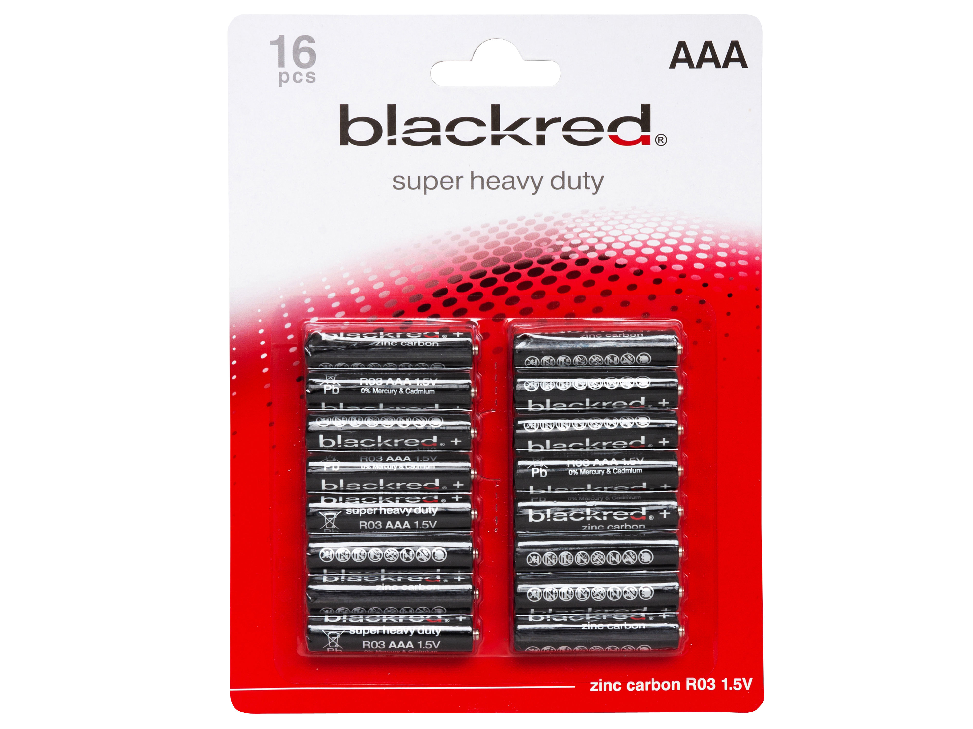 BLACKRED Batterie Zink-Kohle R03, AAA, Micro, 1,5 V, 16 Stück