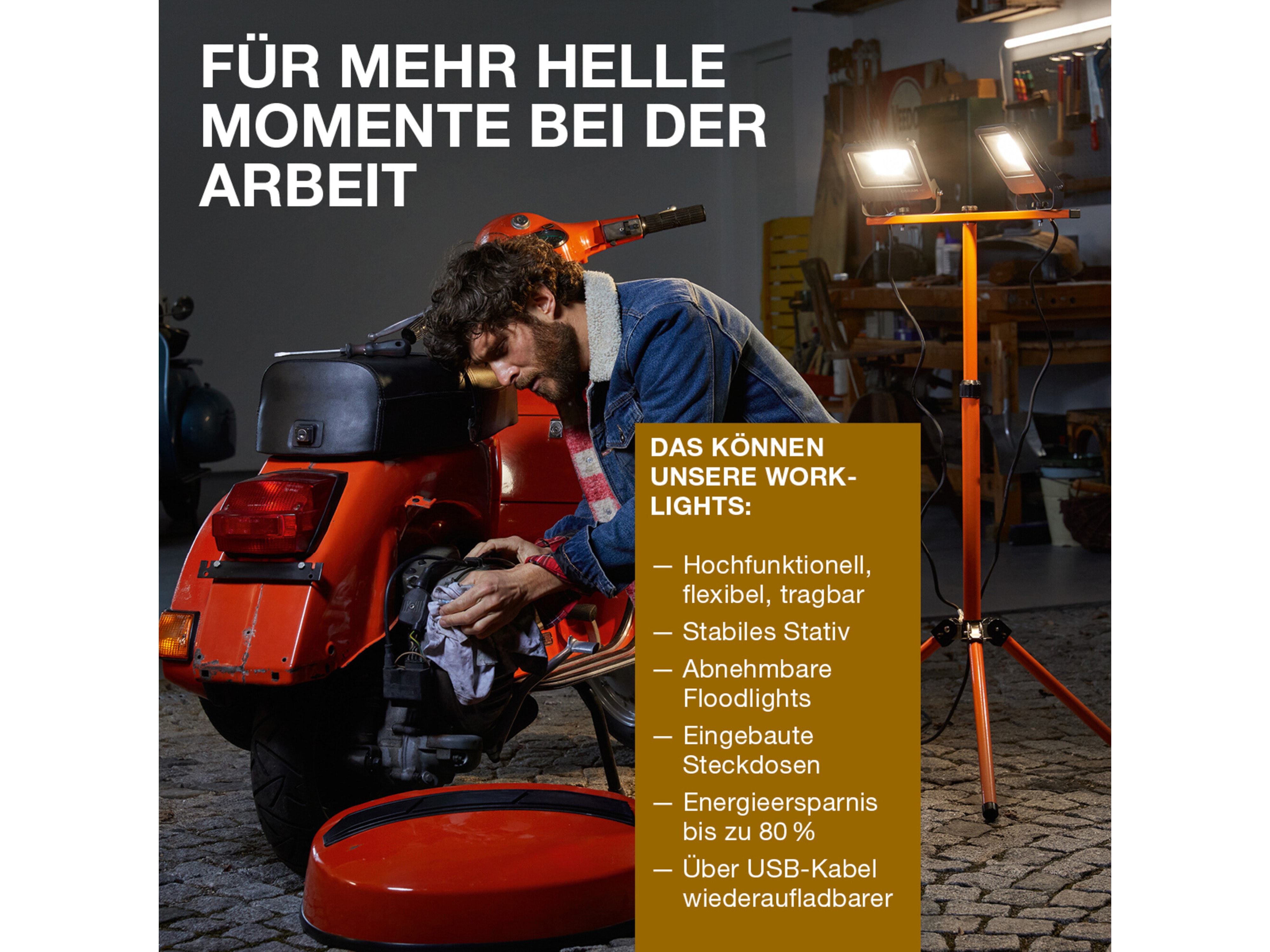 OSRAM LED-Baustrahler, 50W, 4000lm, 4000K, IP20, neutralweiß, orange/schwarz