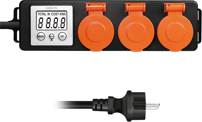 LOGILINK Außensteckdose EM0008, mit Energiekostenmesser, 2,0"-LCD, Schutzklappe, 3-Fach LOGILINK Außensteckdose mit Energiekostenmesser, 2,0"-LCD, Schutzklappe, 3-Fach