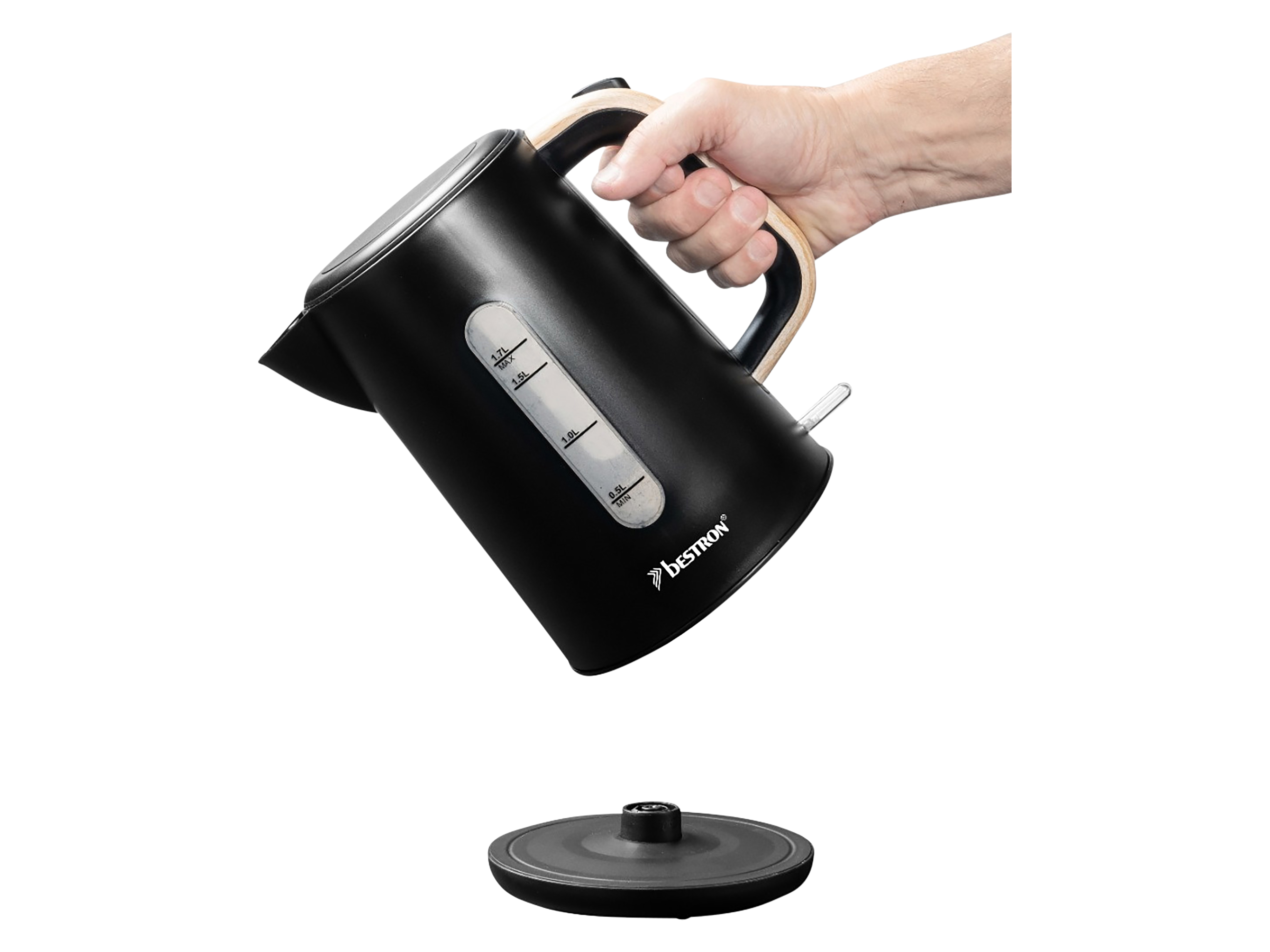 BESTRON Wasserkocher Black & Wood, AWK2200BW, 1,7 L, 2200 W, schwarz