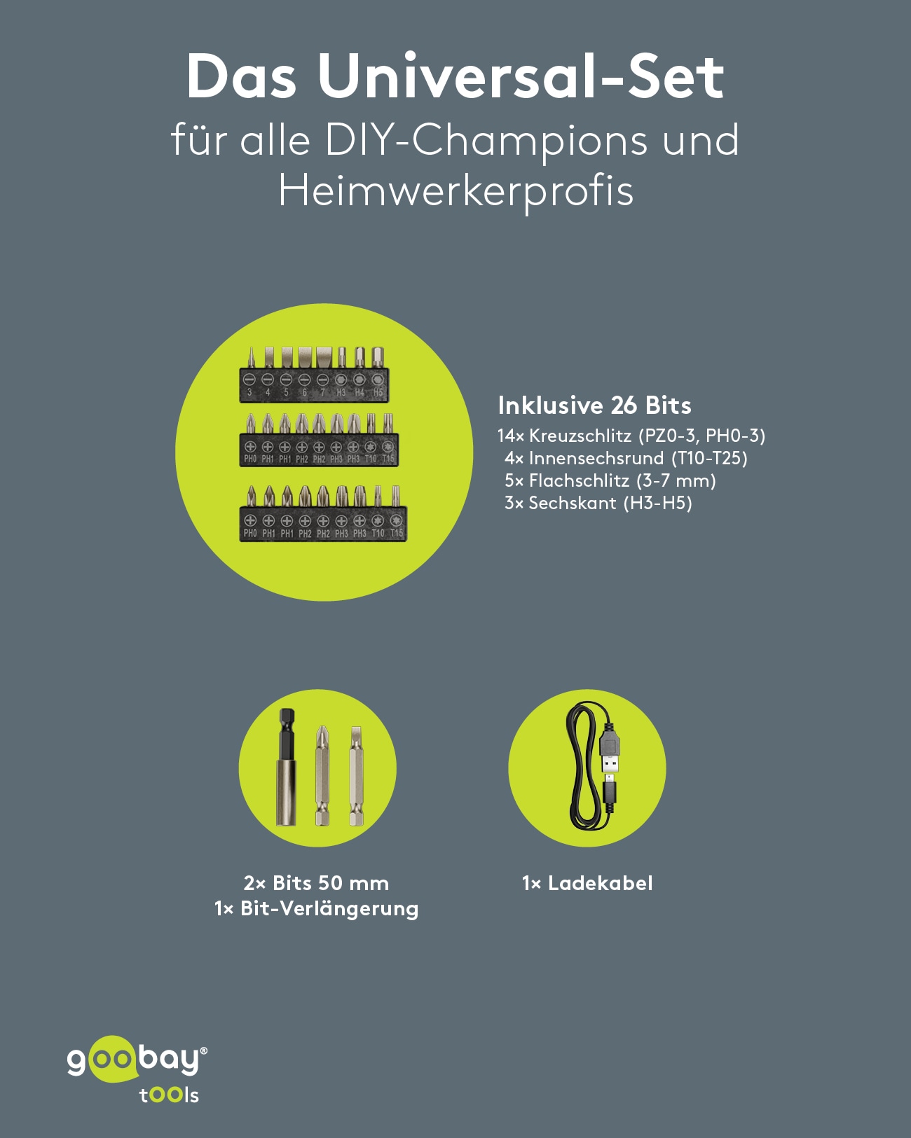 GOOBAY TOOLS Mini-Akkuschrauber-Set, 77818, 31-teilig