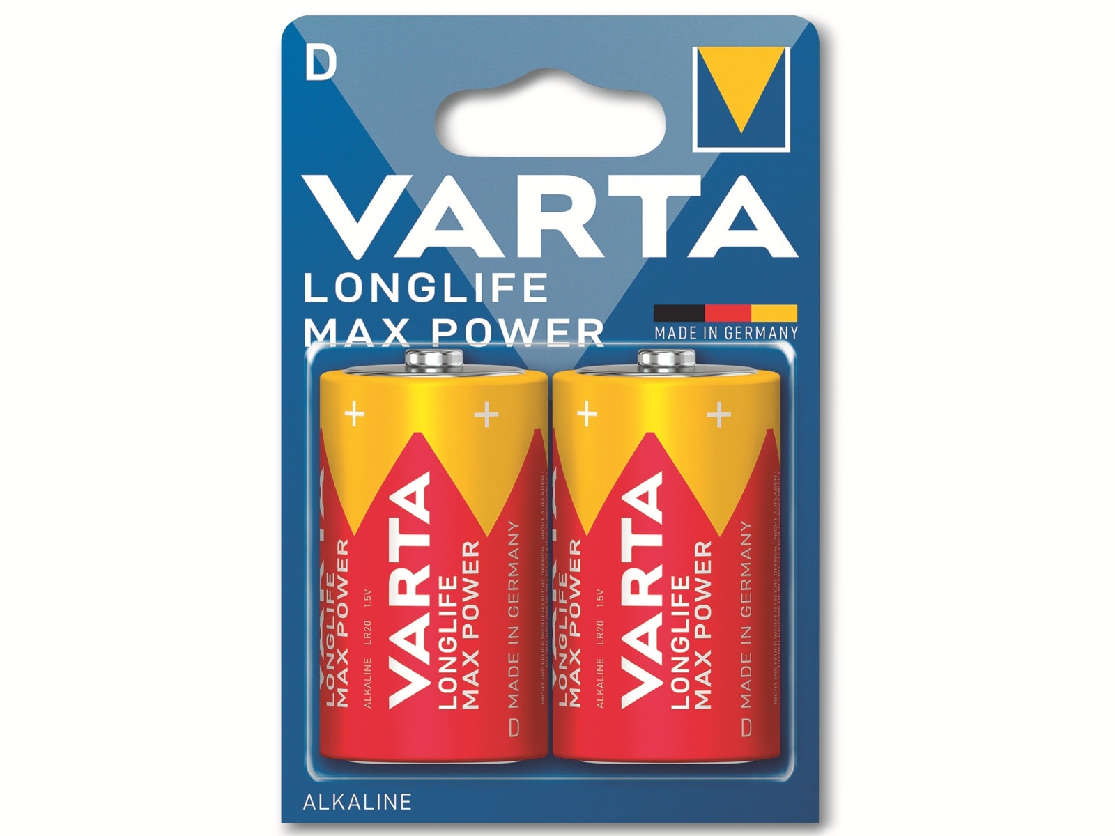 VARTA Batterie Alkaline, Mono, D, LR20, 1.5V, Longlife Max Power, 2 Stück