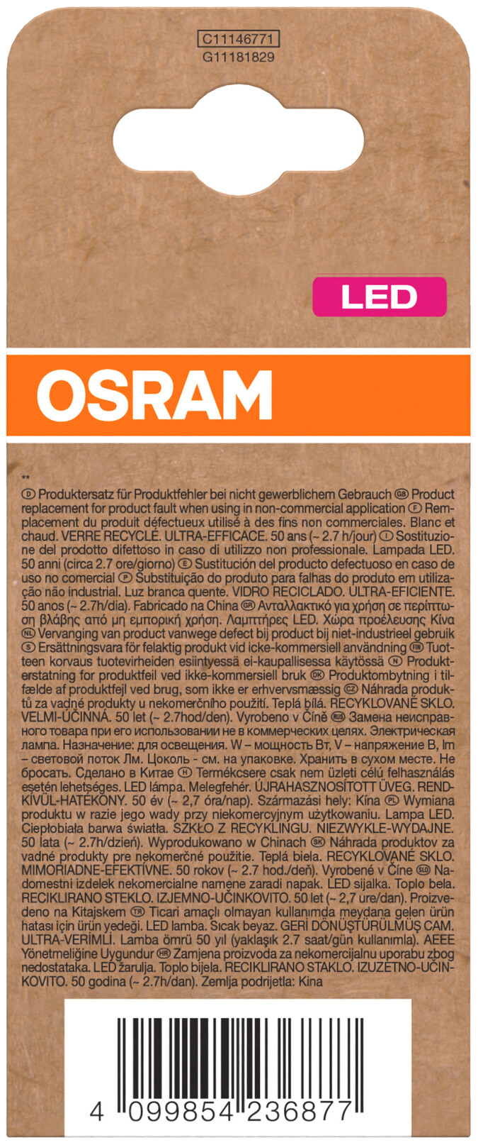 OSRAM LED-Lampe, Kolbenform, E27, 7,2 W, 2700 K, EEK: A, 1521 lm, warmweiß