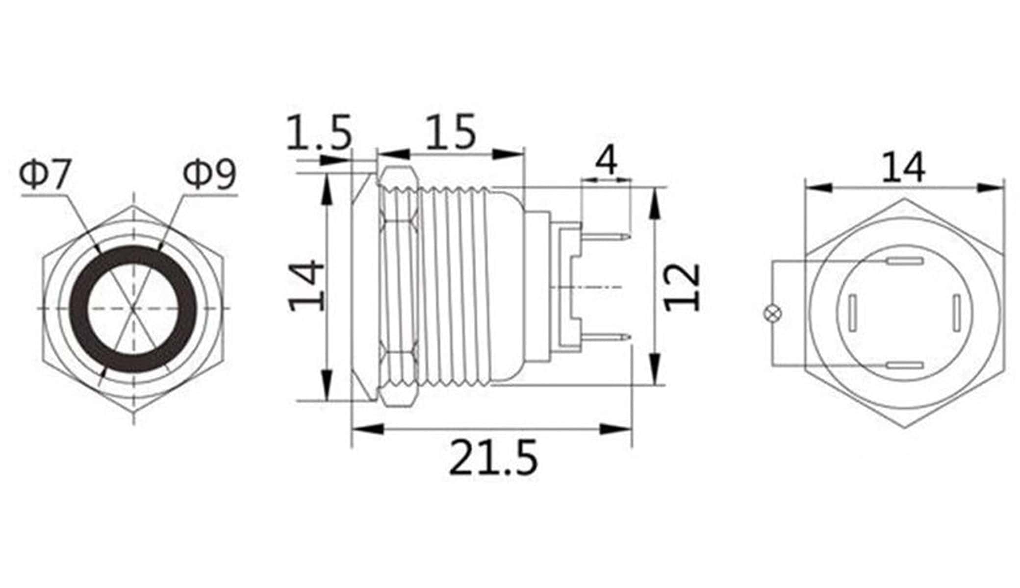 LED-Drucktaster, Ringbeleuchtung weiß 12 V, Ø12 mm, 2 A/48 V