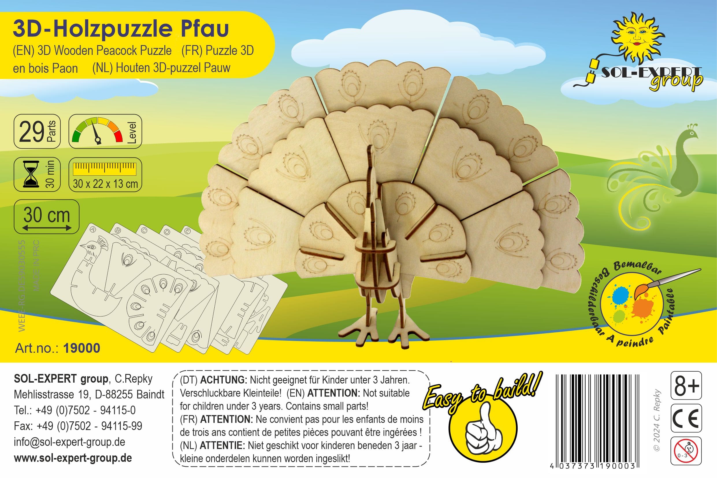 SOL-EXPERT 3D Holz Puzzle Pfau