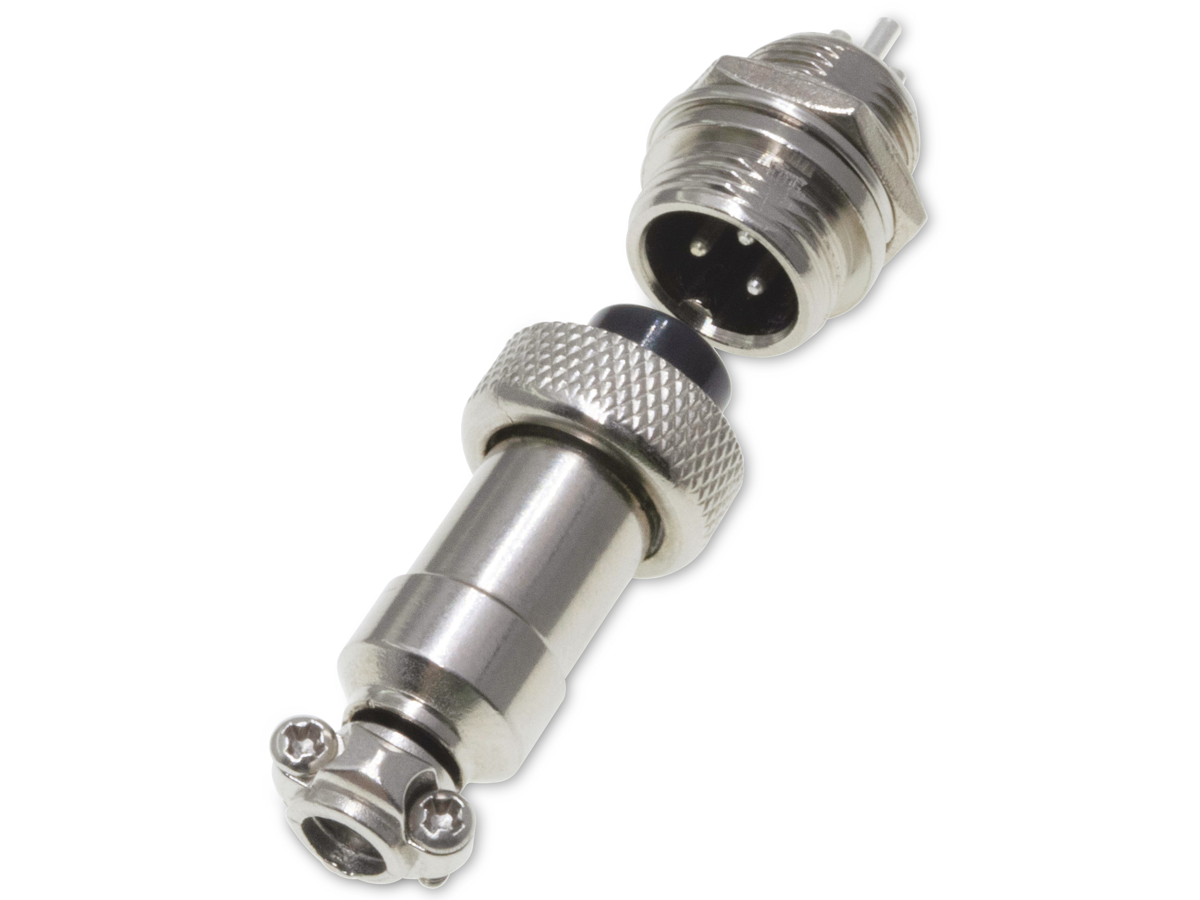 Rundsteckverbinder, 3-polig, 250V, 3A, Lötanschluss, IP55, wire to panel, 1 Stecker + 1 Buchse