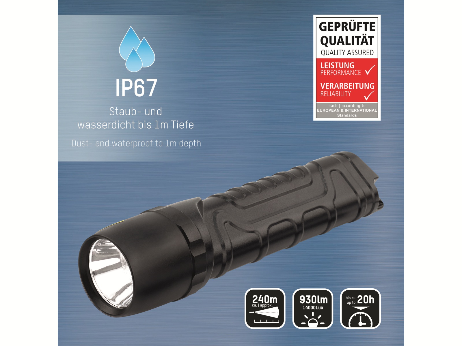 ANSMANN LED-Taschenlampe M900P, 10W, 930 lm, batteriebetrieben