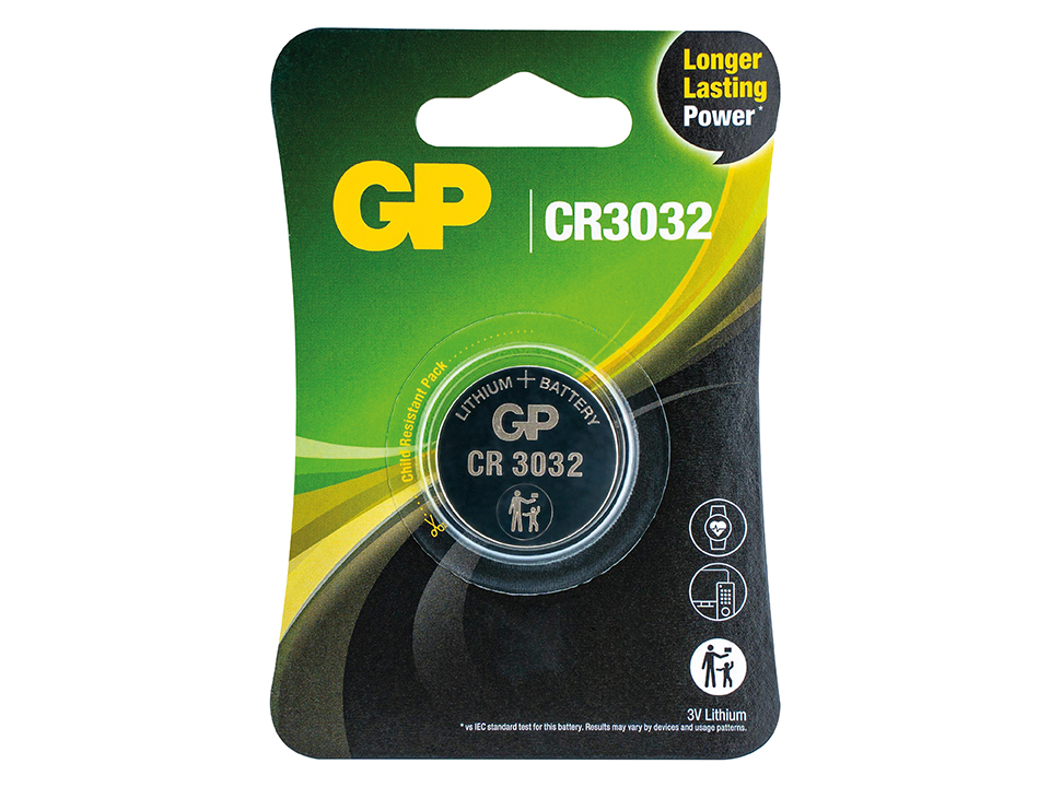 GP, CR3032 Lithium Knopfzelle, 3 V GP Lithium-Knopfzelle CR3032, 3V