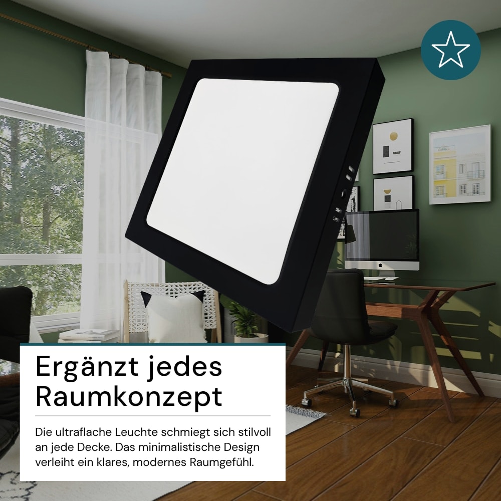 LUXULA LED-Deckenleuchte, 12W, EEK: F, 1200lm, CCT, IP44, quadrat, schwarz
