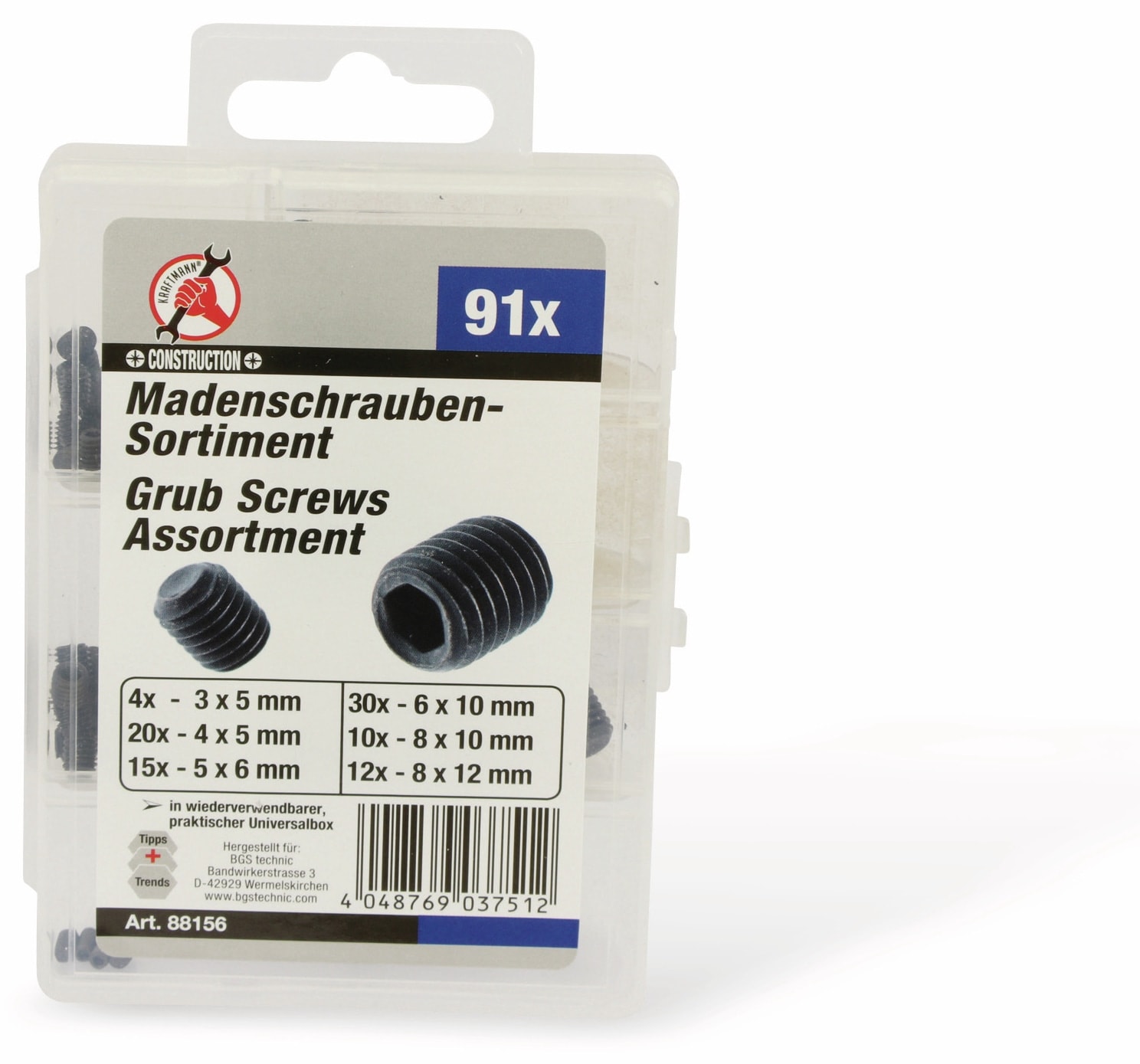 BGS TECHNIC Madenschrauben-Sortiment, 91 Stück