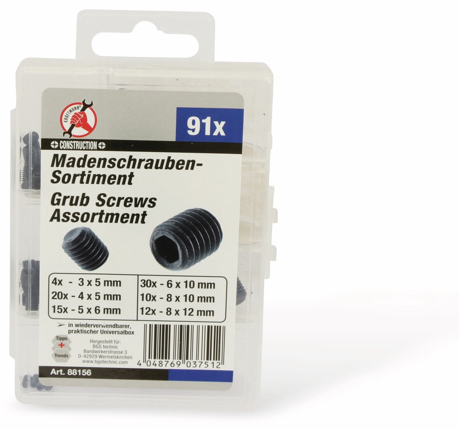 BGS TECHNIC Madenschrauben-Sortiment, 91 Stück