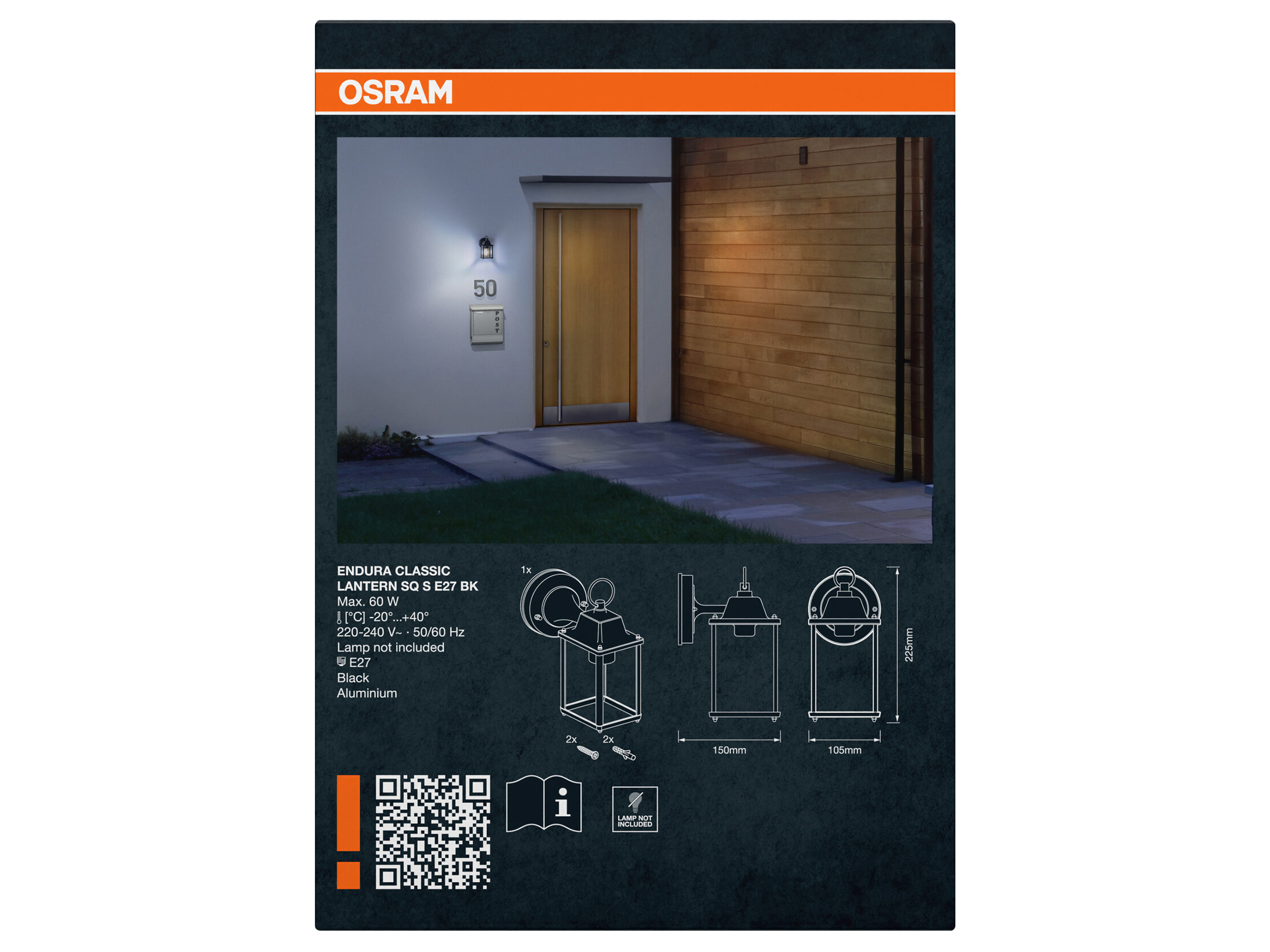 OSRAM LED-Außenwandleuchte, Endura Classic Lantern Cylinder, IP43, schwarz