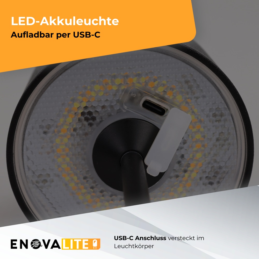 ENOVALITE LED-Akku-Tischleuchte, ELED700400, EEK: D dimmbar, CCT, schwarz