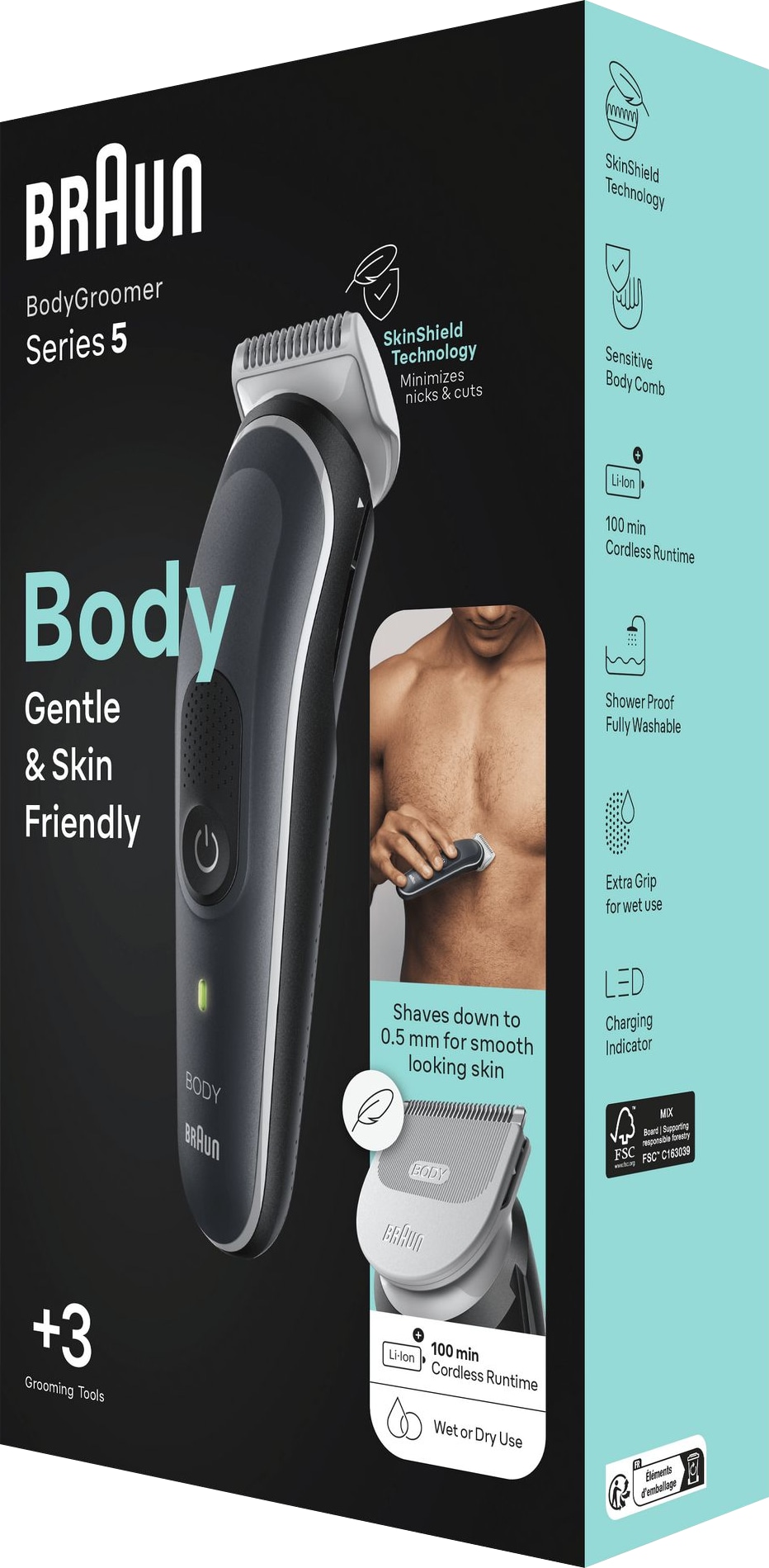 BRAUN BodyGroomer GB5340, Körperhaartrimmer, SkinShield-Technology